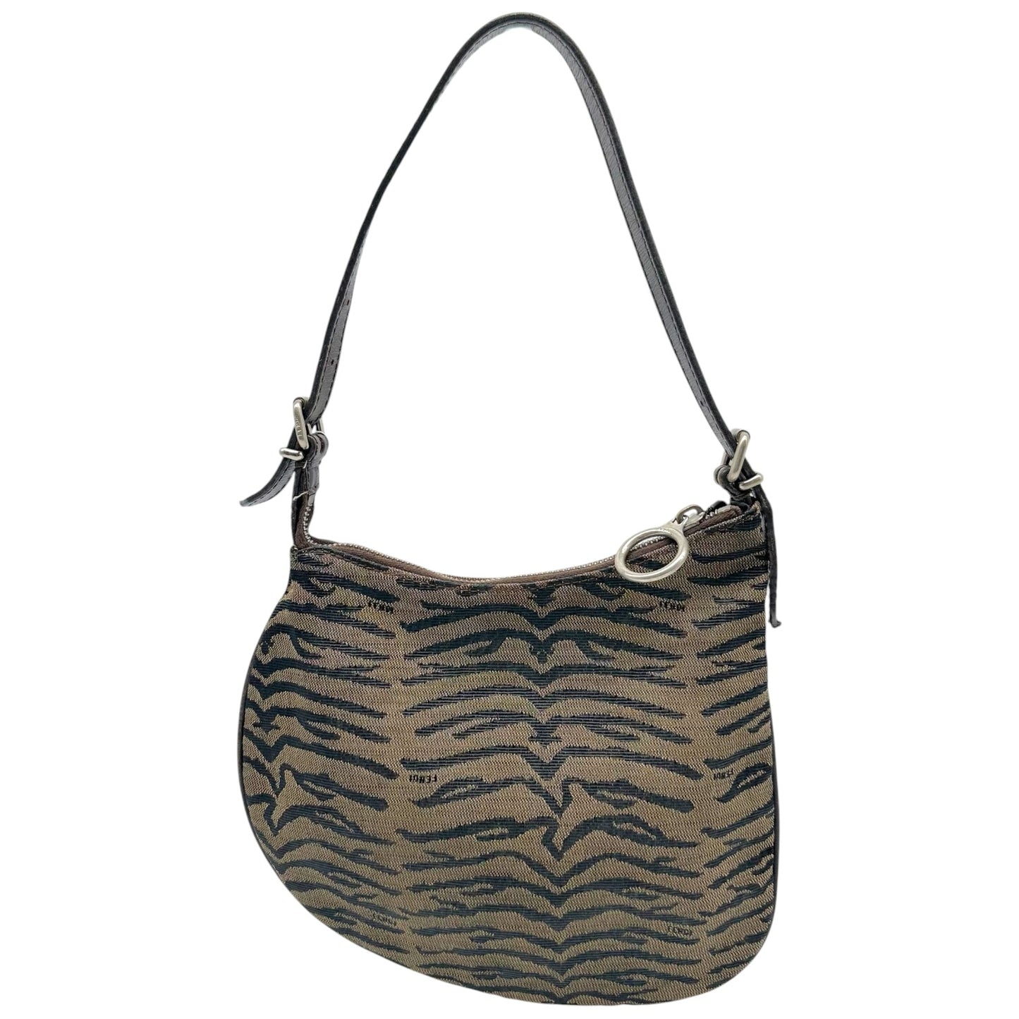 Fendi Mini Oyster Shoulder Bag Brown Zebra Print Canvas