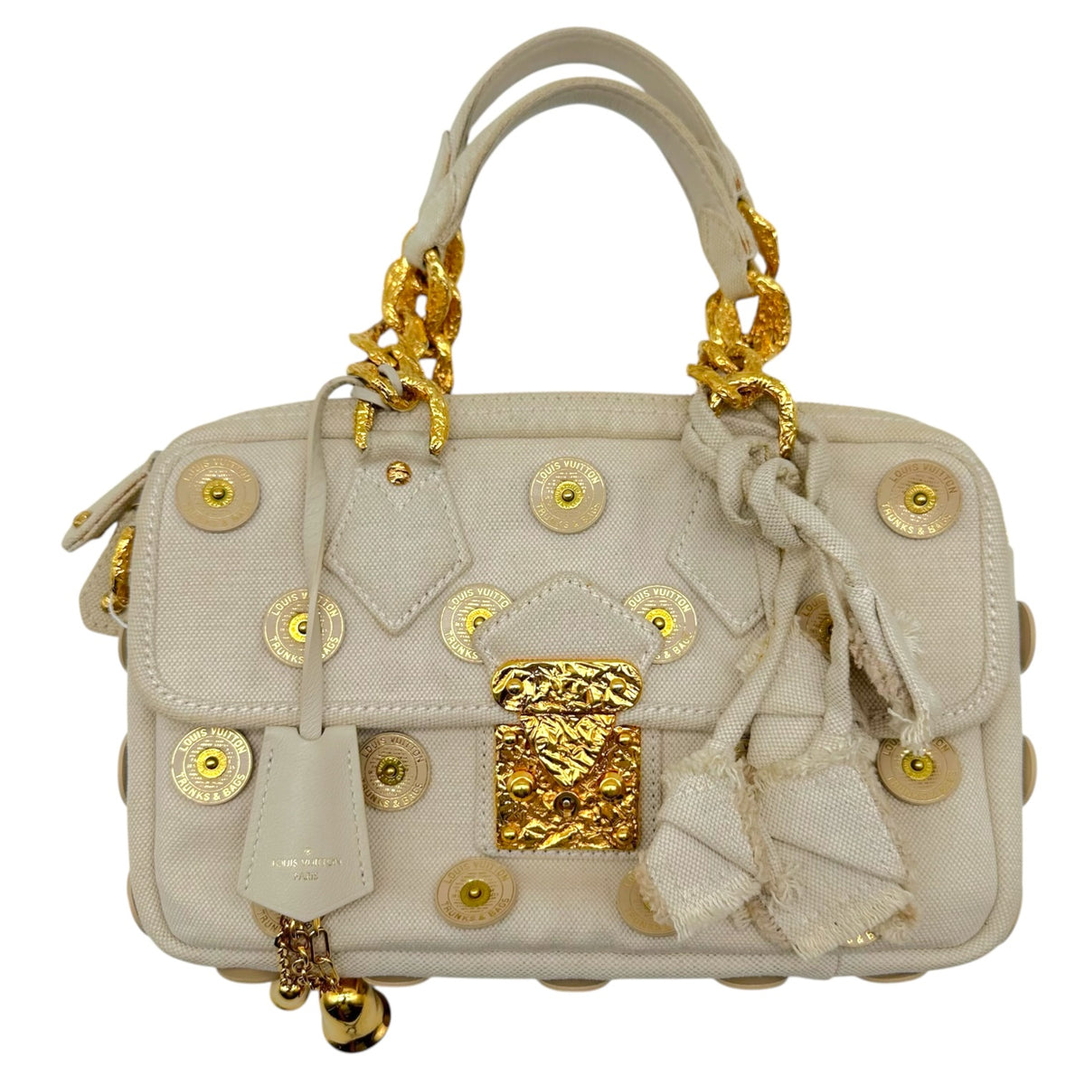 Louis Vuitton Ivory Gold Handbag with Gold Accents
