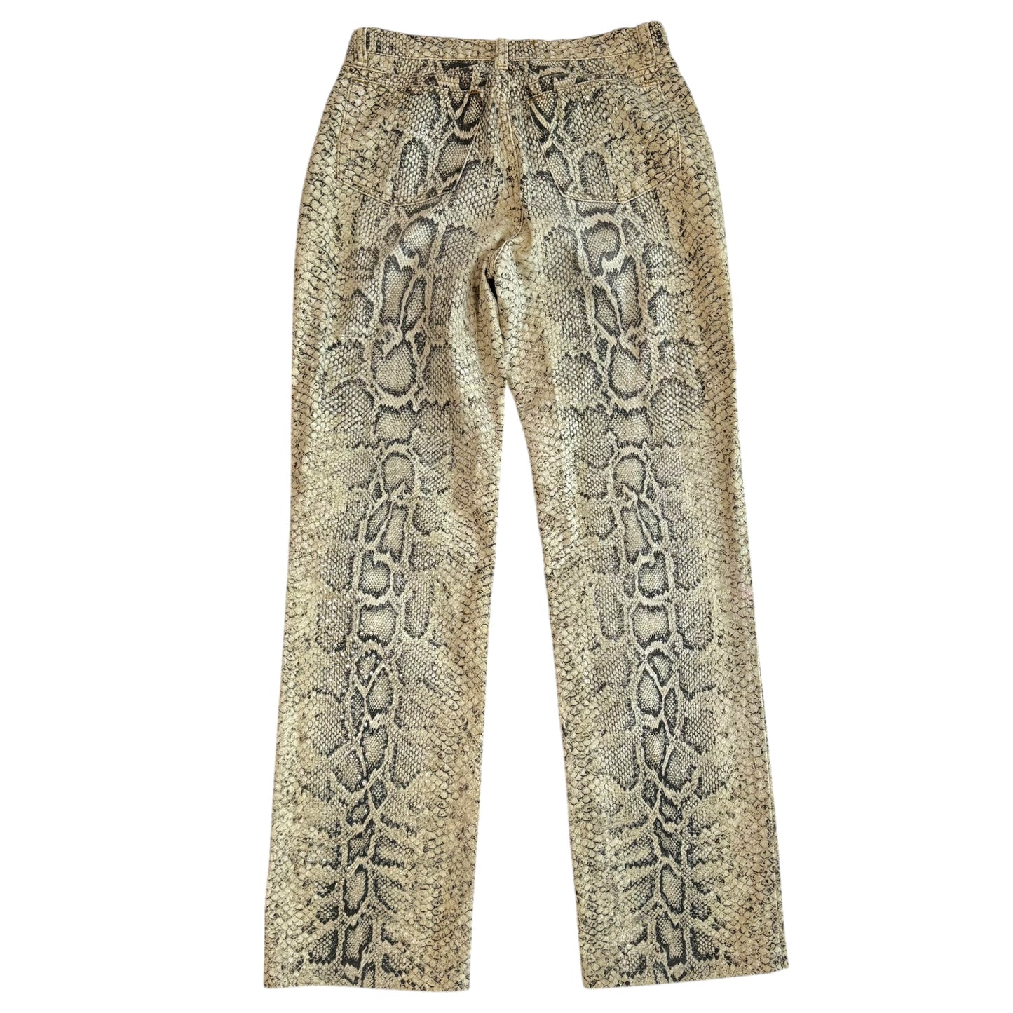 Roberto Cavalli Python Print Sequin Jeans Ivory Straight Leg