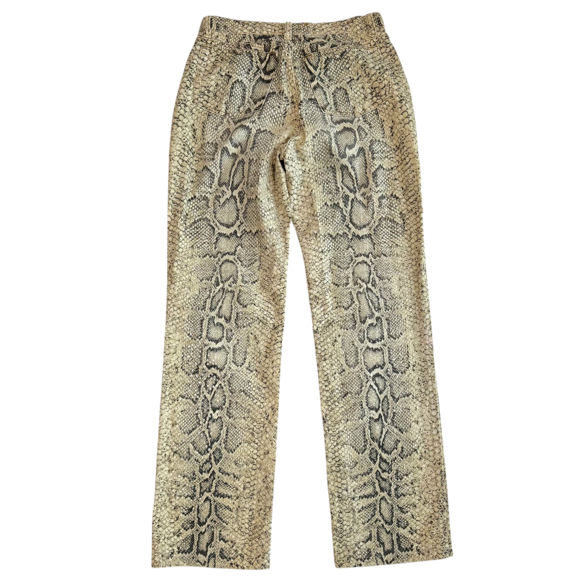 Roberto Cavalli Python Print Sequin Jeans Ivory Straight Leg