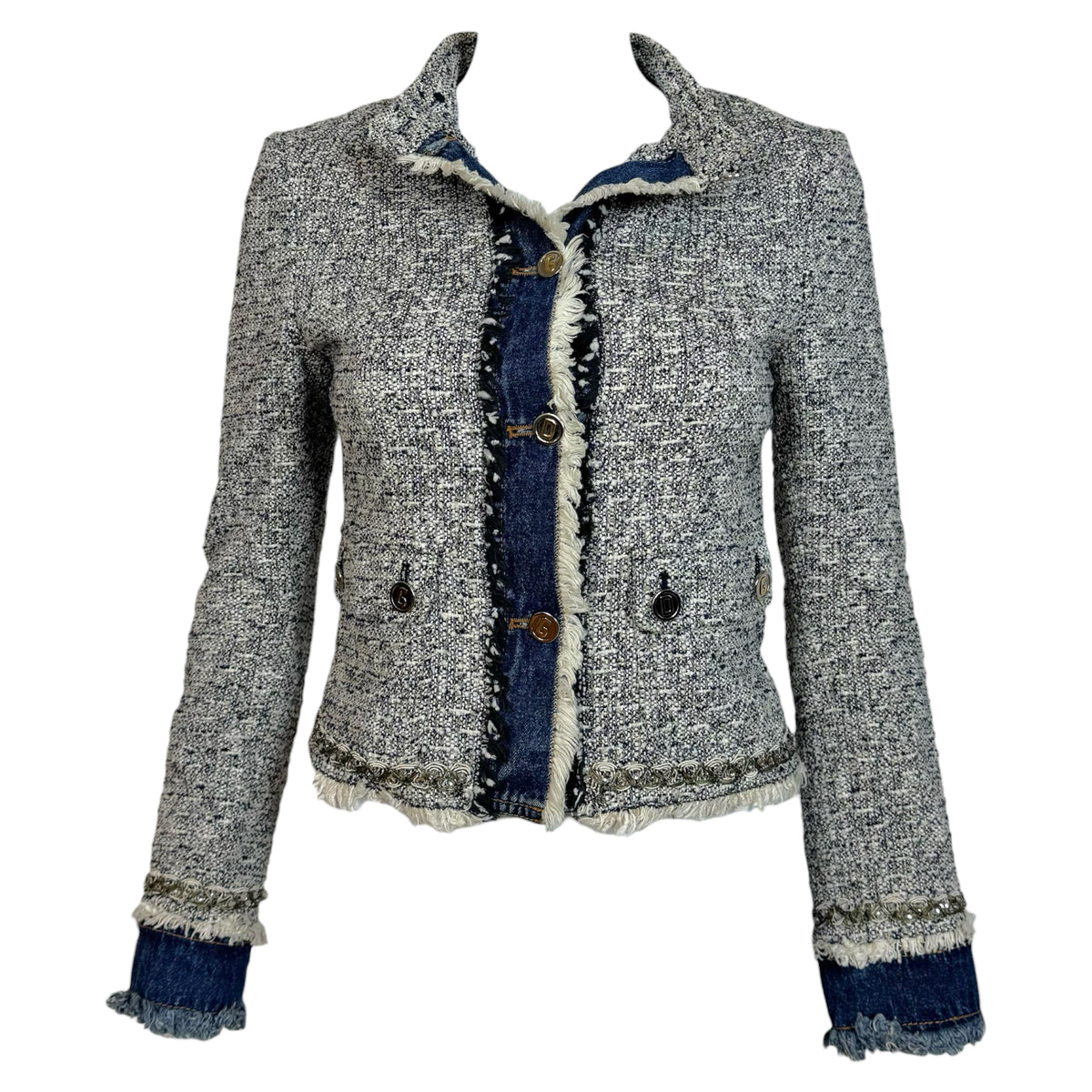 Dolce & Gabbana Tweed Denim Jacket Crystal Embellished