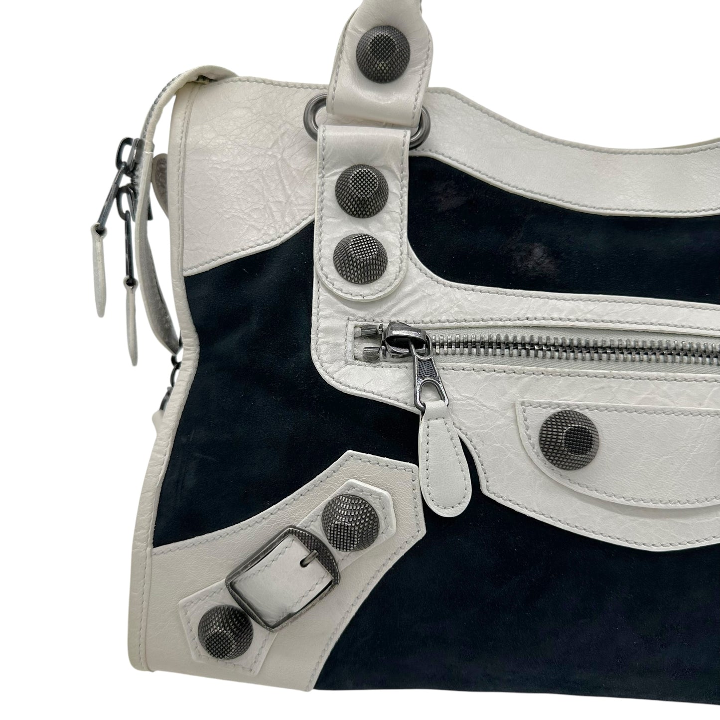 Balenciaga Black Suede & White Leather Giant City Bag