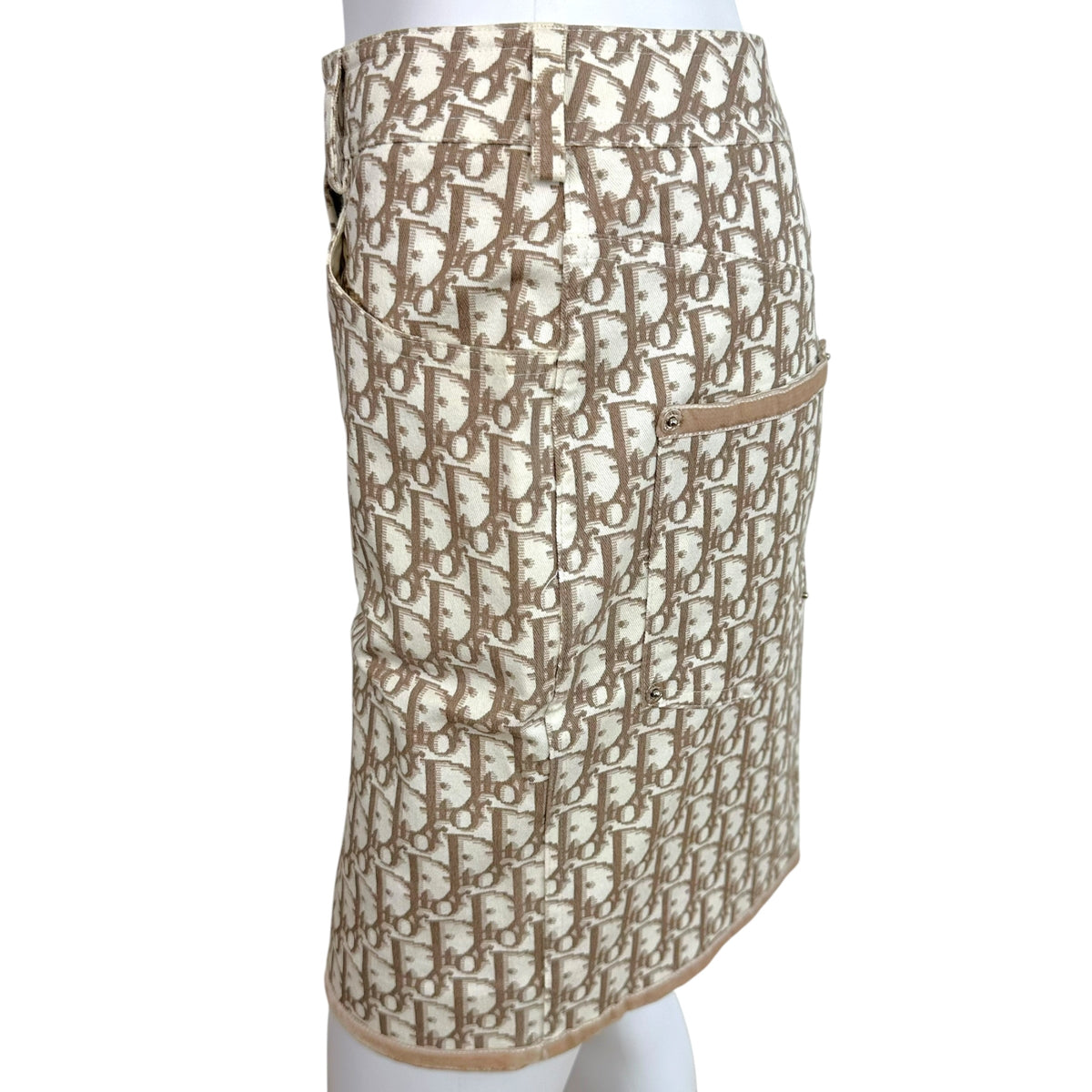 Christian Dior Midi Skirt Ivory Tan Trotter Monogram Velvet