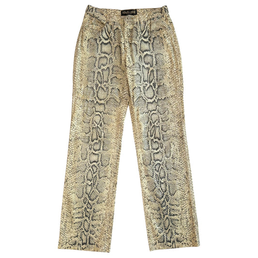 Roberto Cavalli Python Print Sequin Jeans Ivory Straight Leg