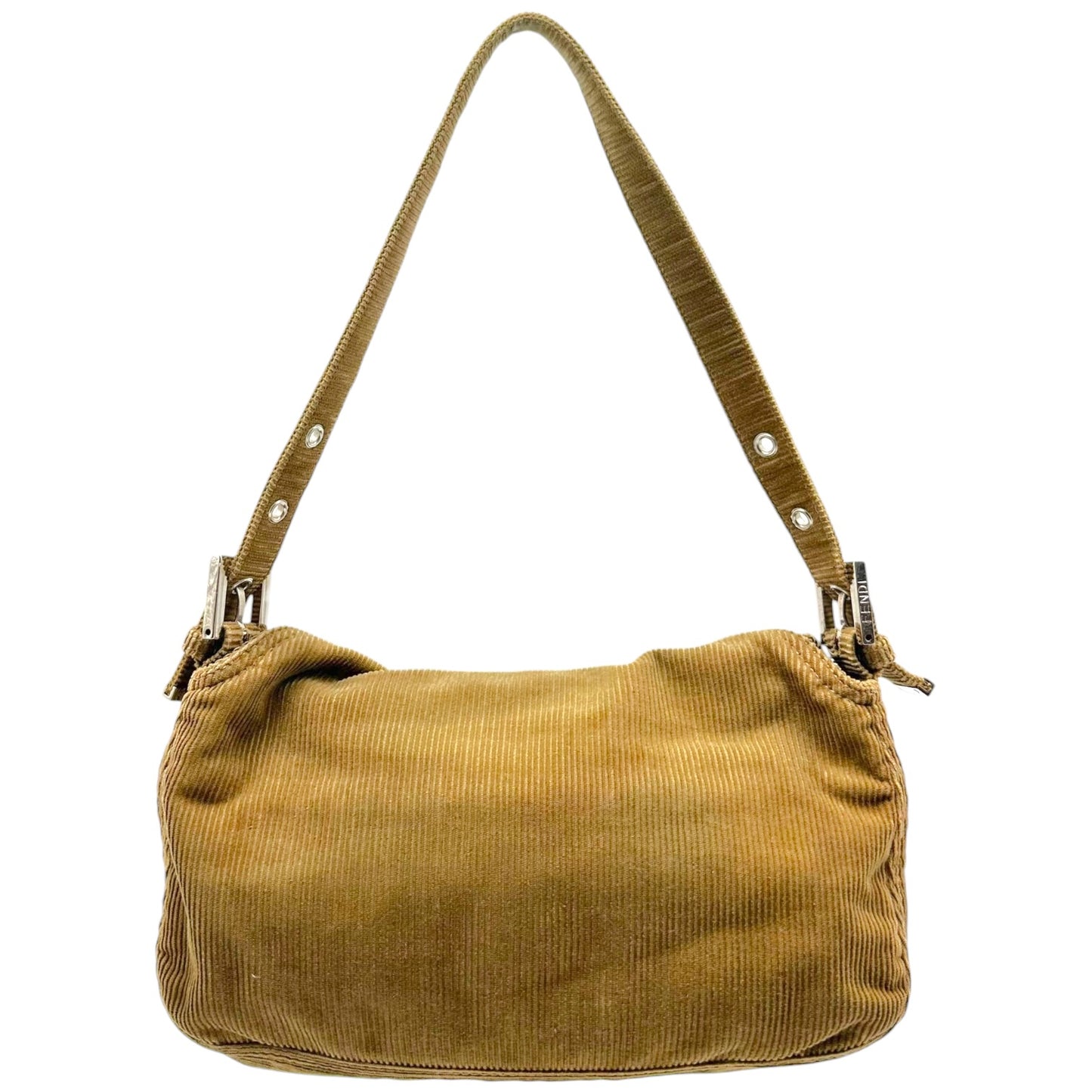 Fendi Brown Corduroy Fold-Over Square Baguette Bag