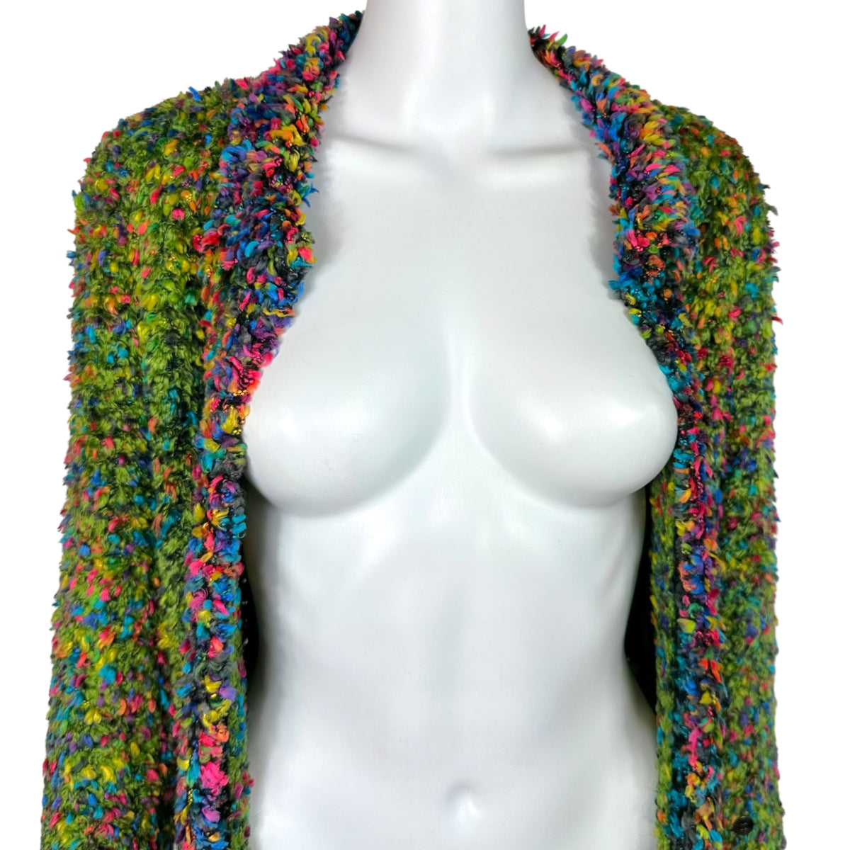 Chanel Green Multicolor Fuzzy Knit Tweed Cardigan