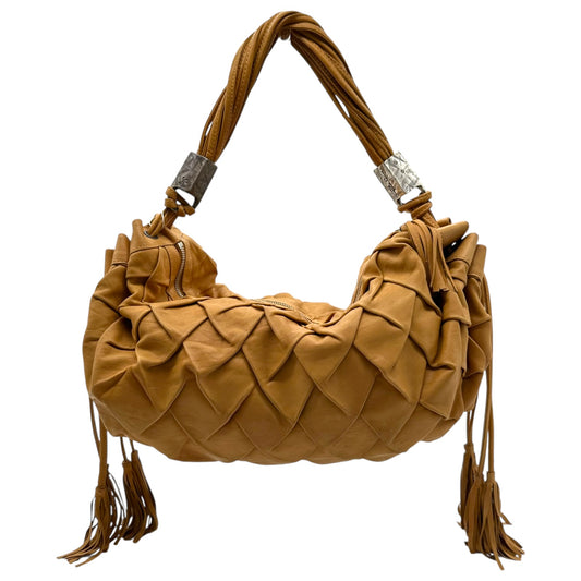 Roberto Cavalli Tan Leather Fringe Trim Hobo Shoulder Bag