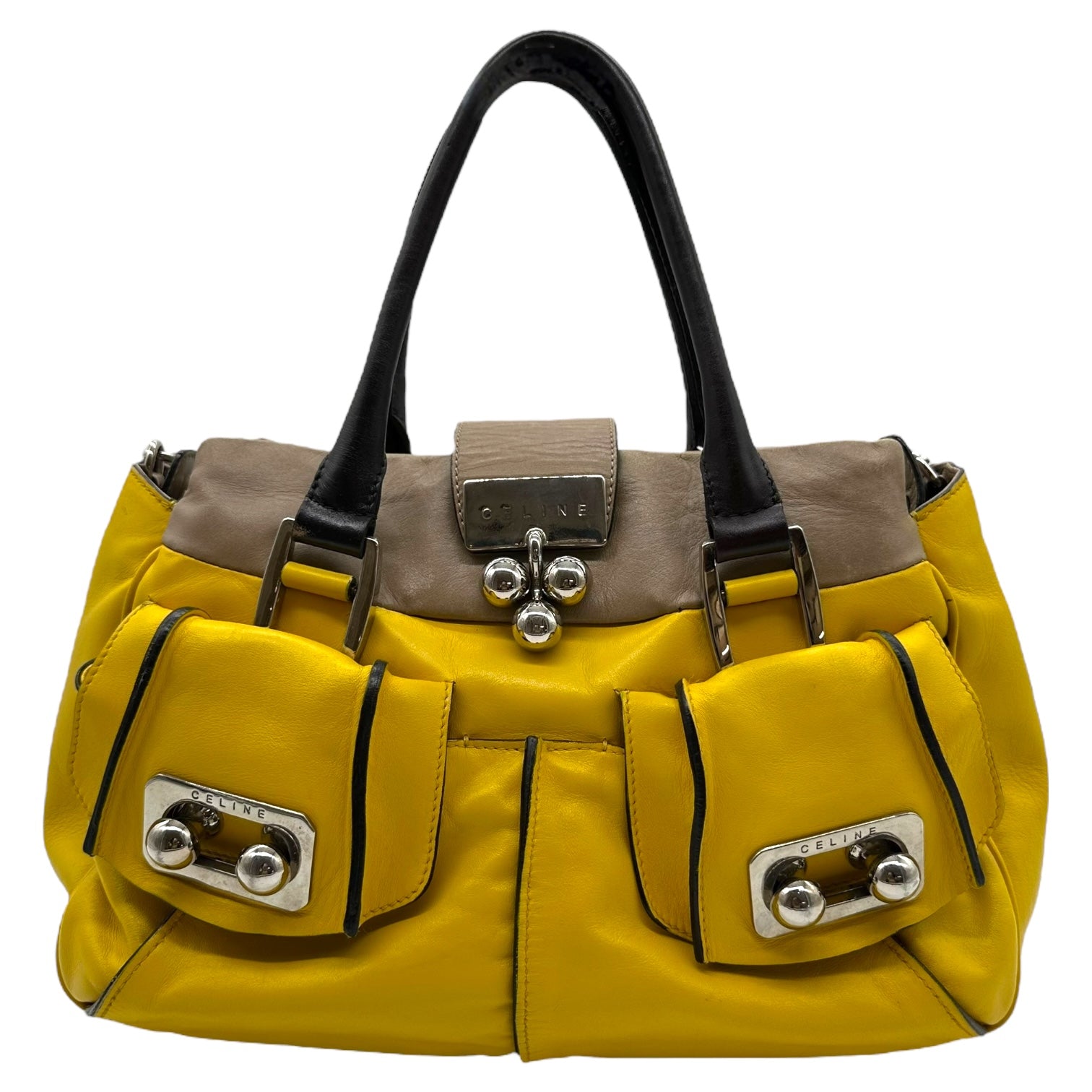 Celine Yellow Leather 2-Way Bag with Silver Hardware