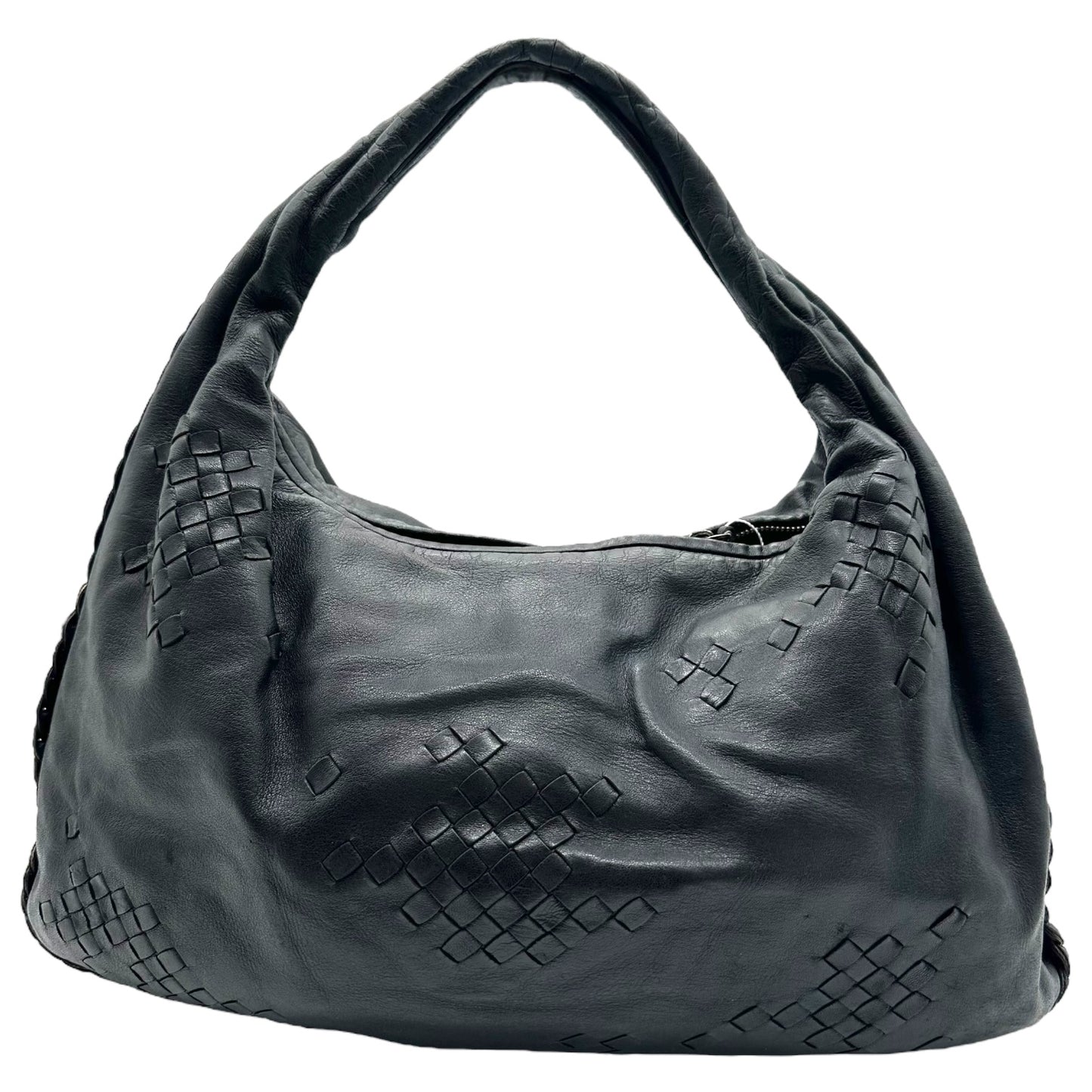 Bottega Veneta Black Intrecciato Woven Patchwork Hobo Bag