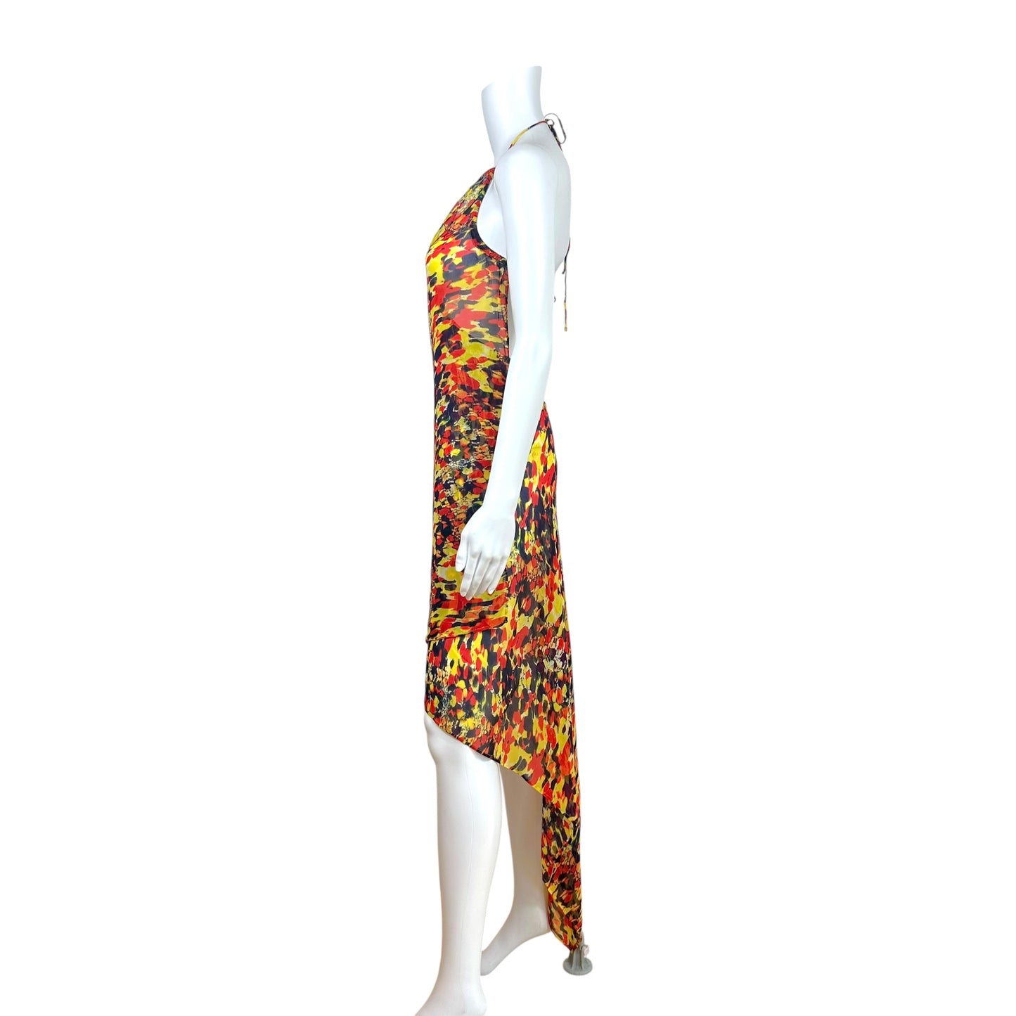 Jean Paul Gaultier Red Blue & Yellow Sheer Open Back Wrap Dress