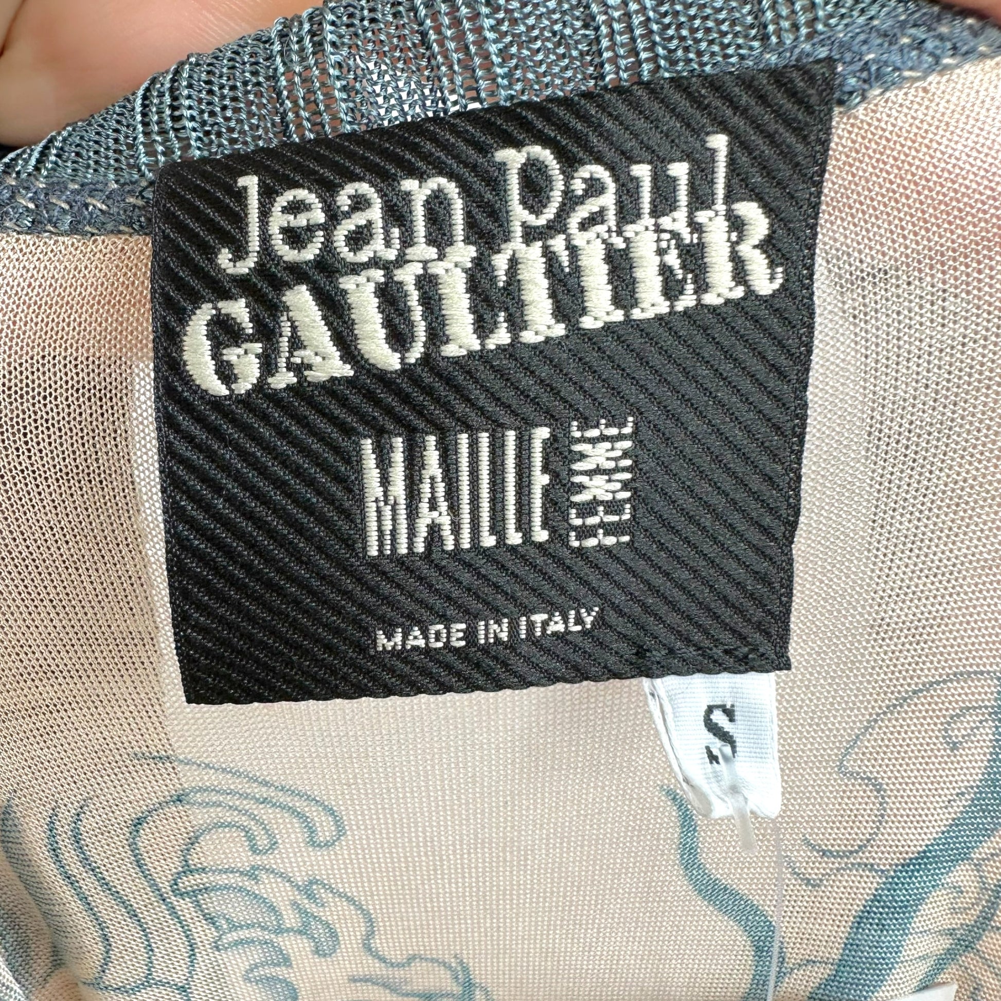 Jean Paul Gaultier Mini Dress Nude Navy Blue Tattoo Print