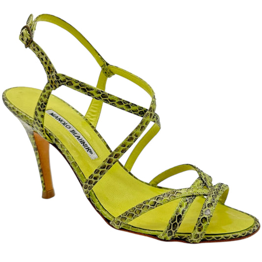 Manolo Blahnik Green Snakeskin Strappy Heels