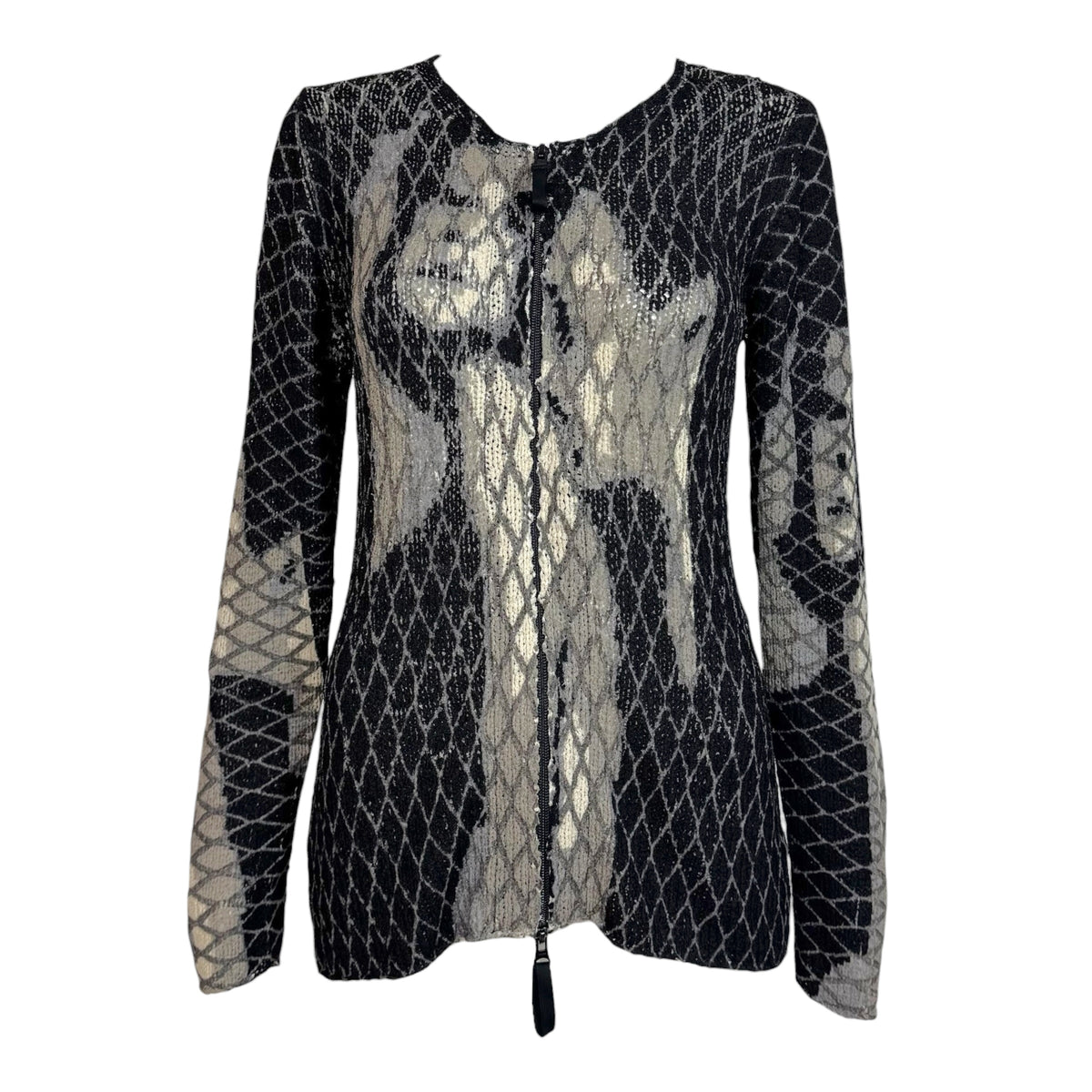 Jean Paul Gaultier Black & Gray Figures Knit Zip-Up Cardigan