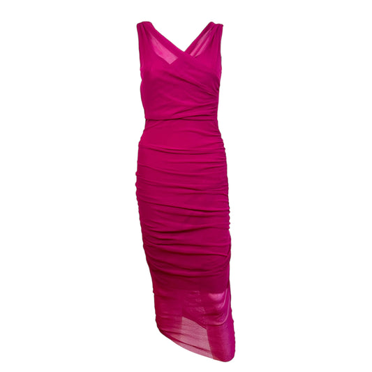 Jean Paul Gaultier Soleil Pink Mesh Ruched Midi Dress