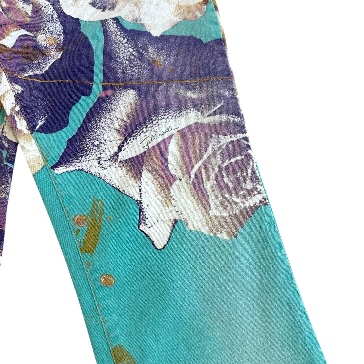 Just Cavalli Roberto Cavalli Teal Floral Print Jeans