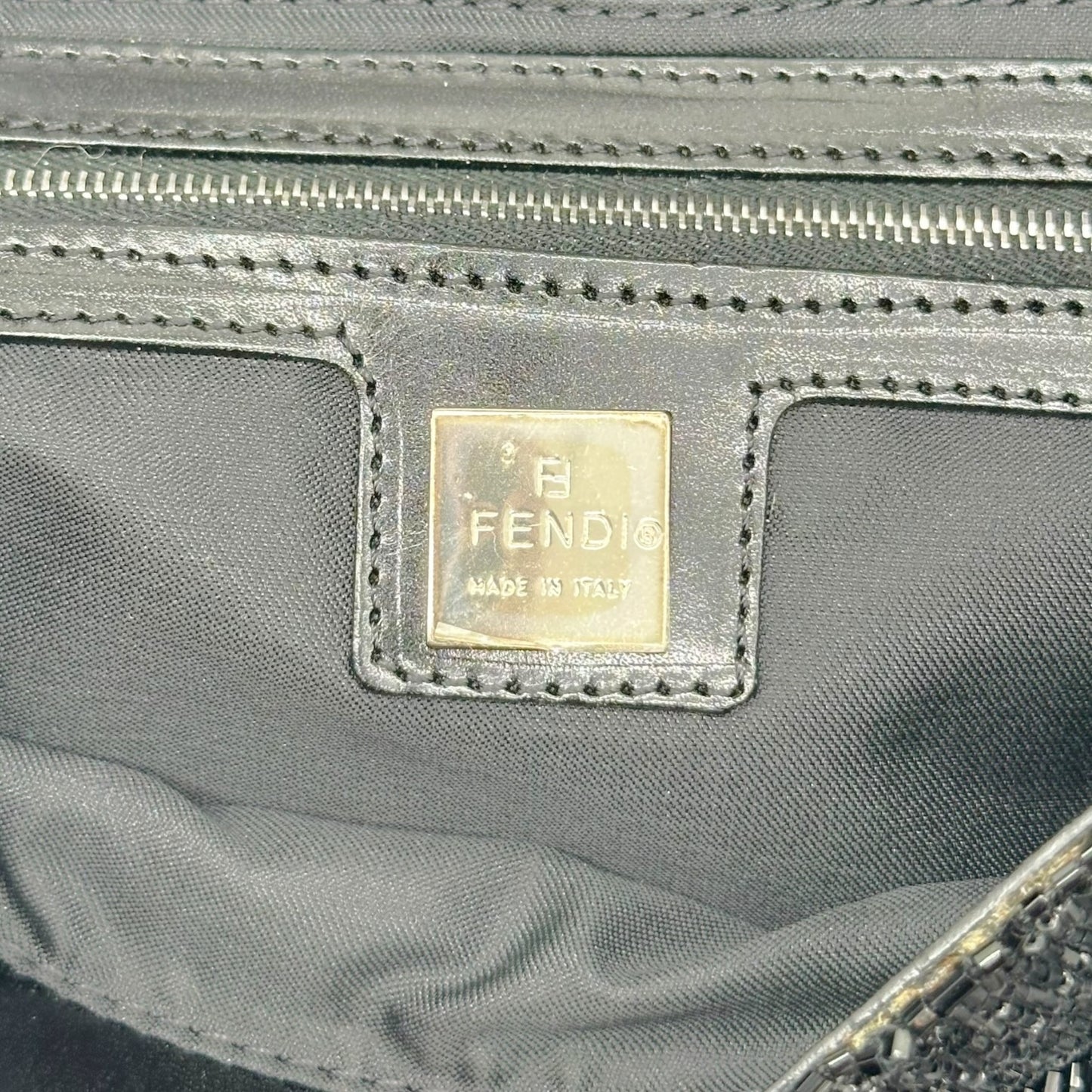 Fendi Black Beaded Baguette Bag