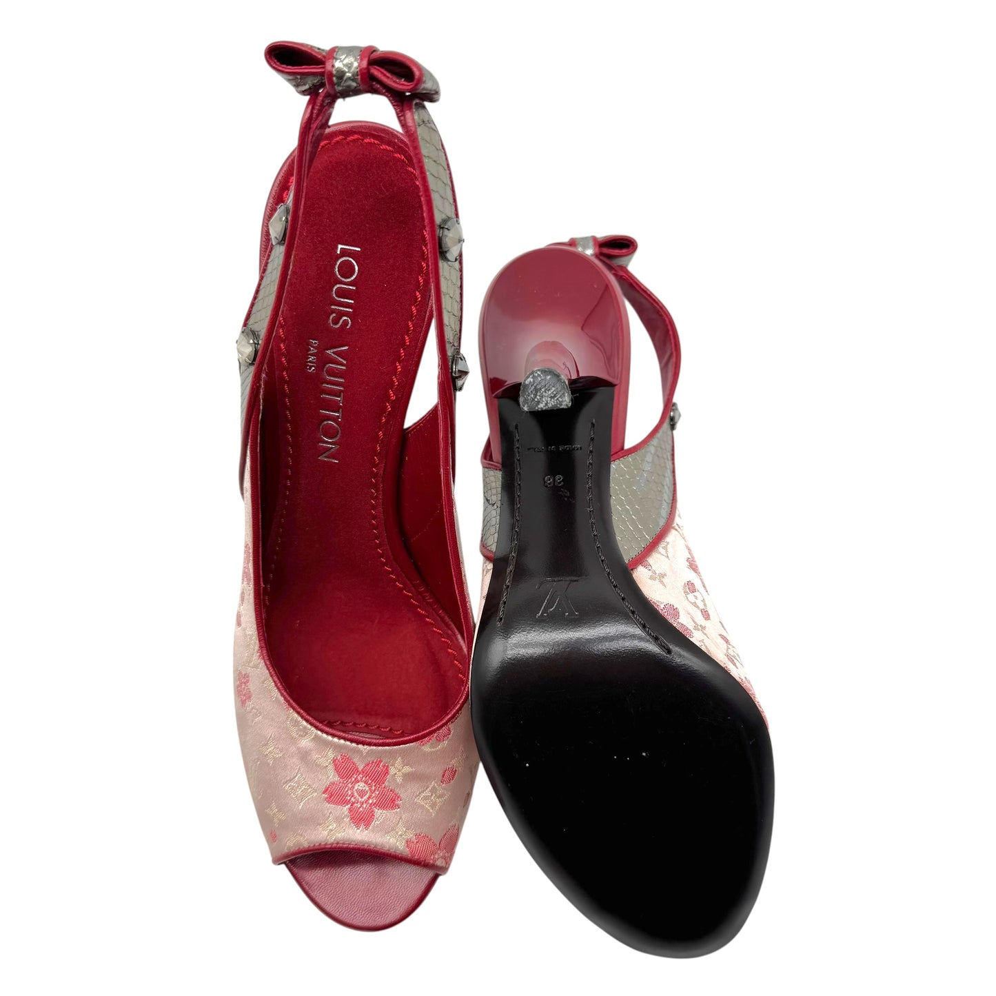 Louis Vuitton Murakami Cherry Blossom Silk & Python Sling-Back Heels RARE