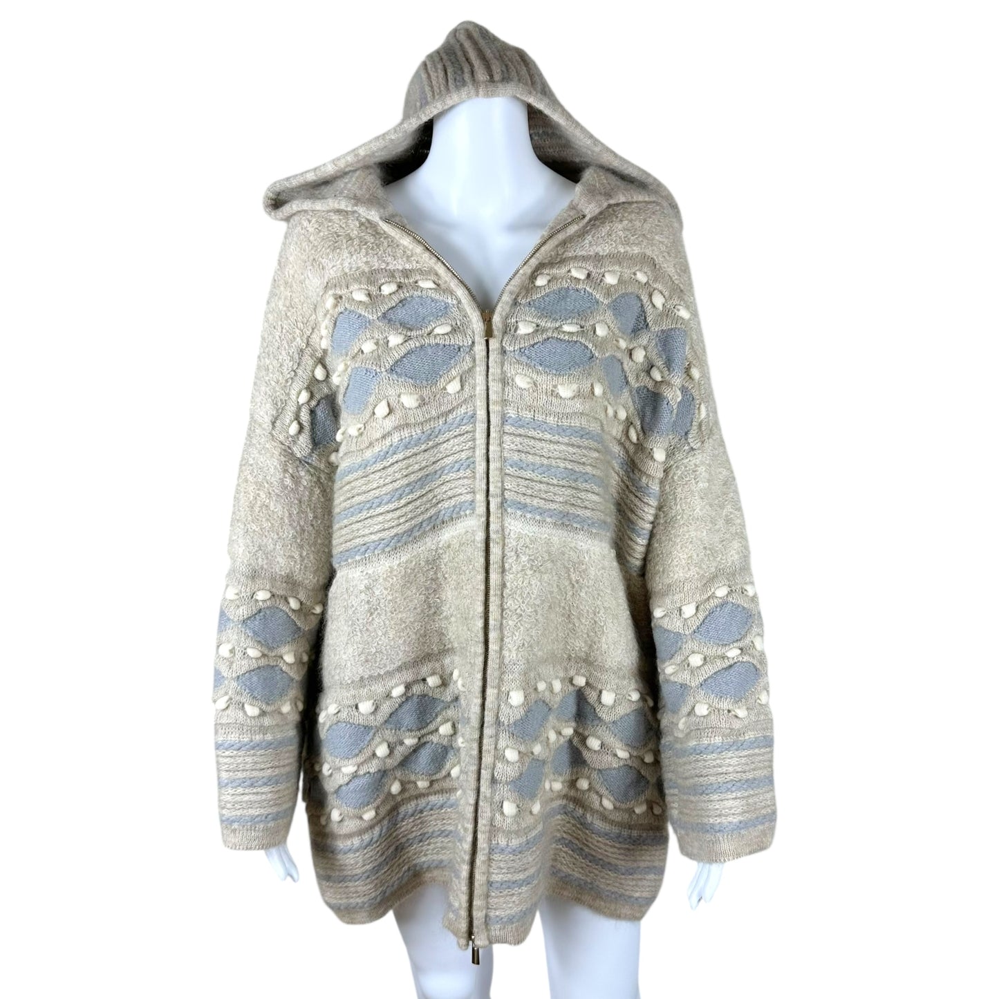 Blumarine Gray & Ivory Patterned Oversized Knit Cardigan