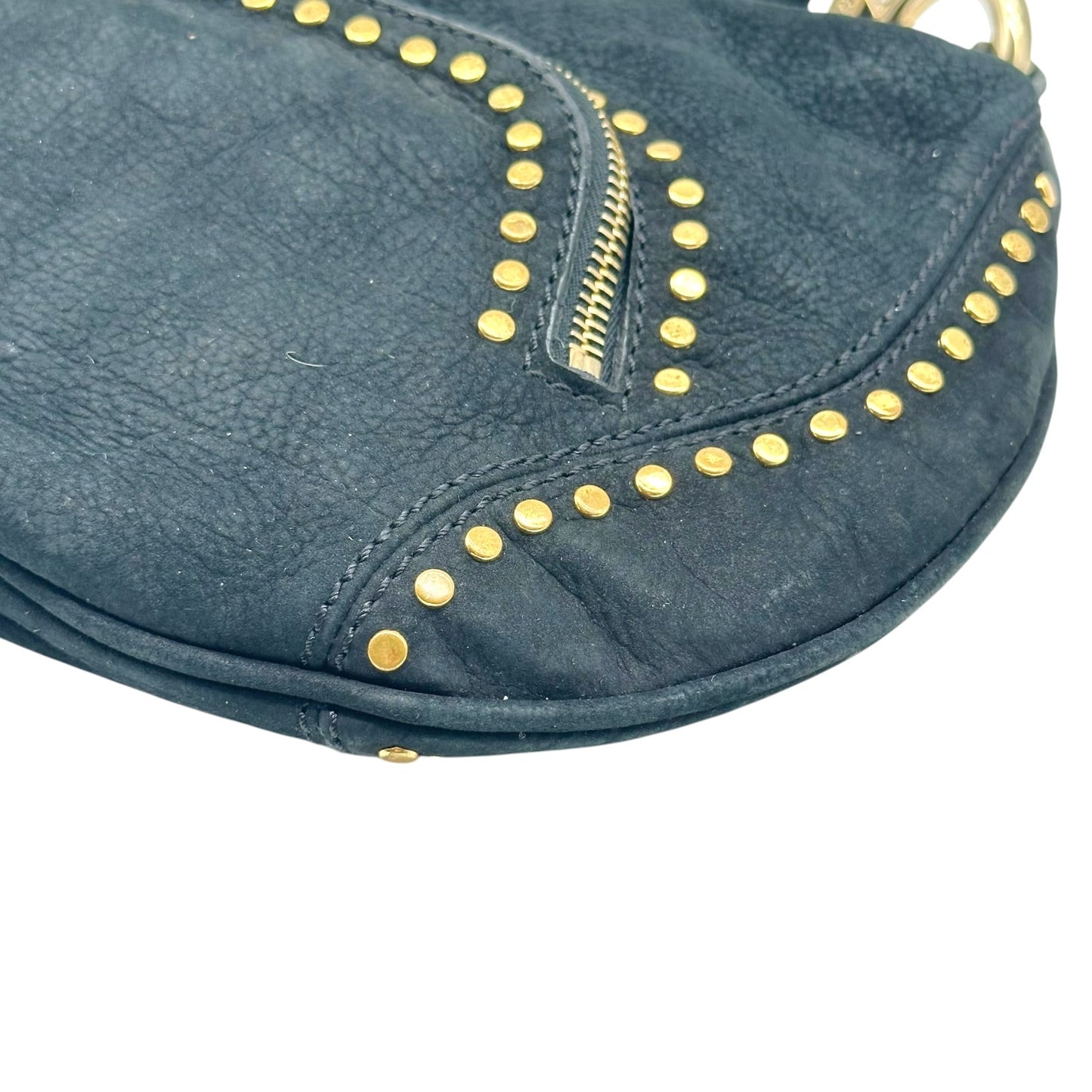 Fendi Black Suede Mini Shoulder Bag With Gold Studs