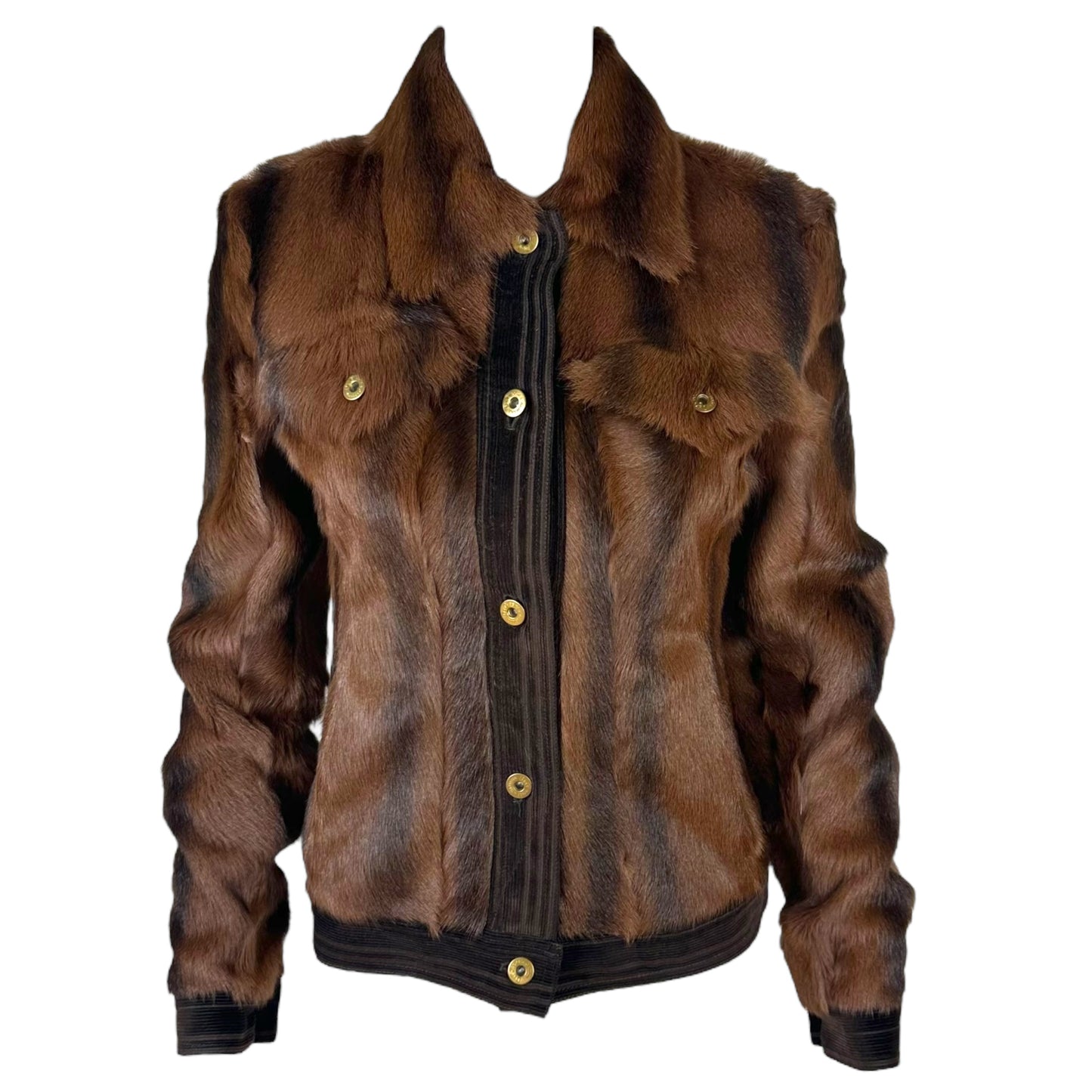 D&G Dolce & Gabbana Brown Fur & Corduroy Jacket