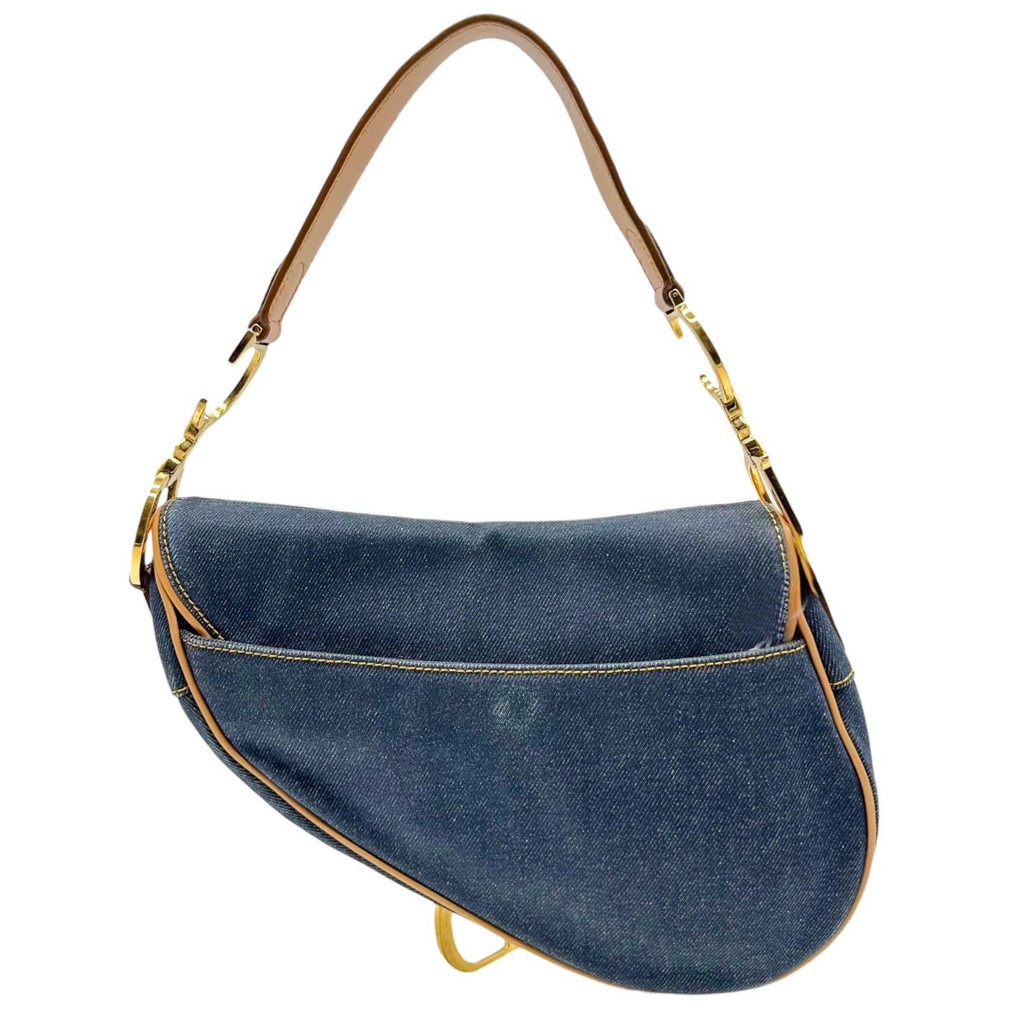 Christian Dior Denim & Tan Leather Saddle Shoulder Bag