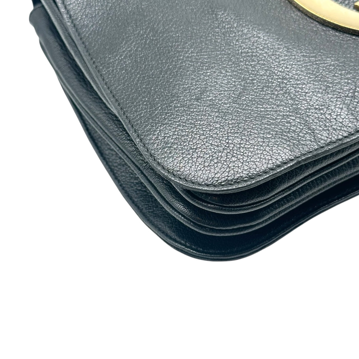Gucci Shoulder Bag Black Leather Gold GG Logo