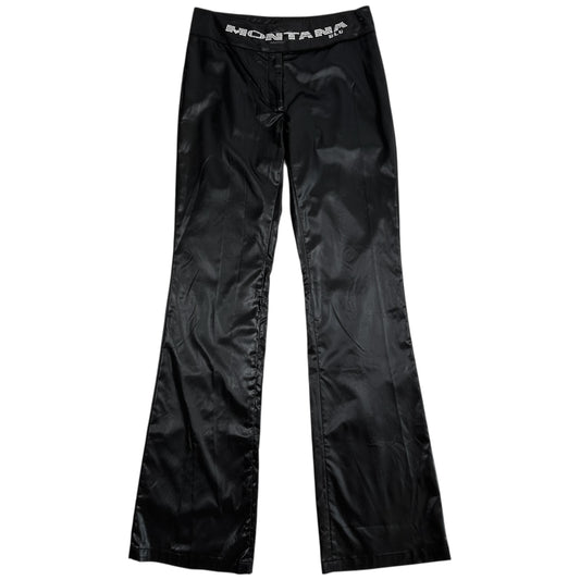 Claude Montana Blu Black 'Leather Look' Crystal Logo Pants