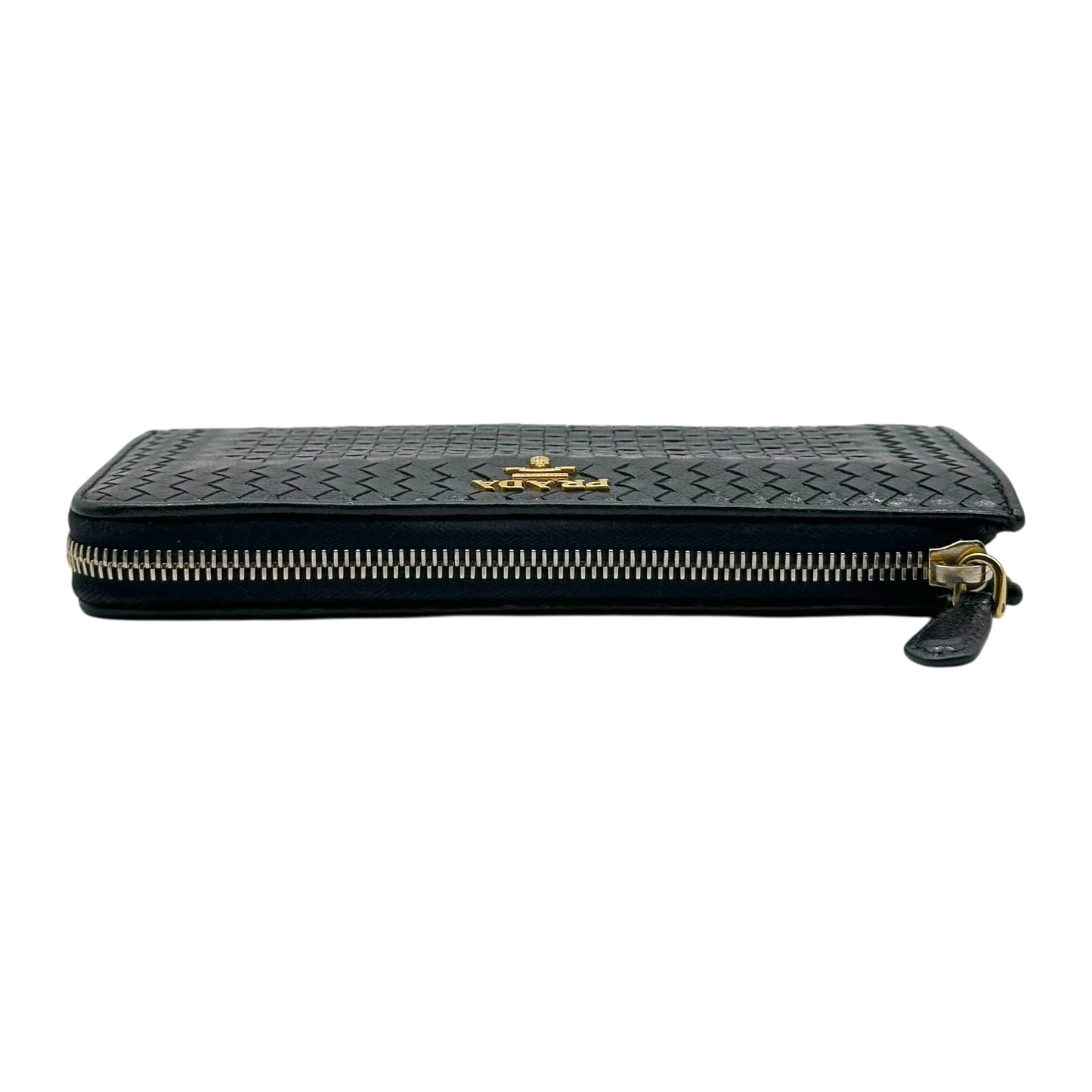 Prada Black Intrecciato Woven Leather Long Wallet