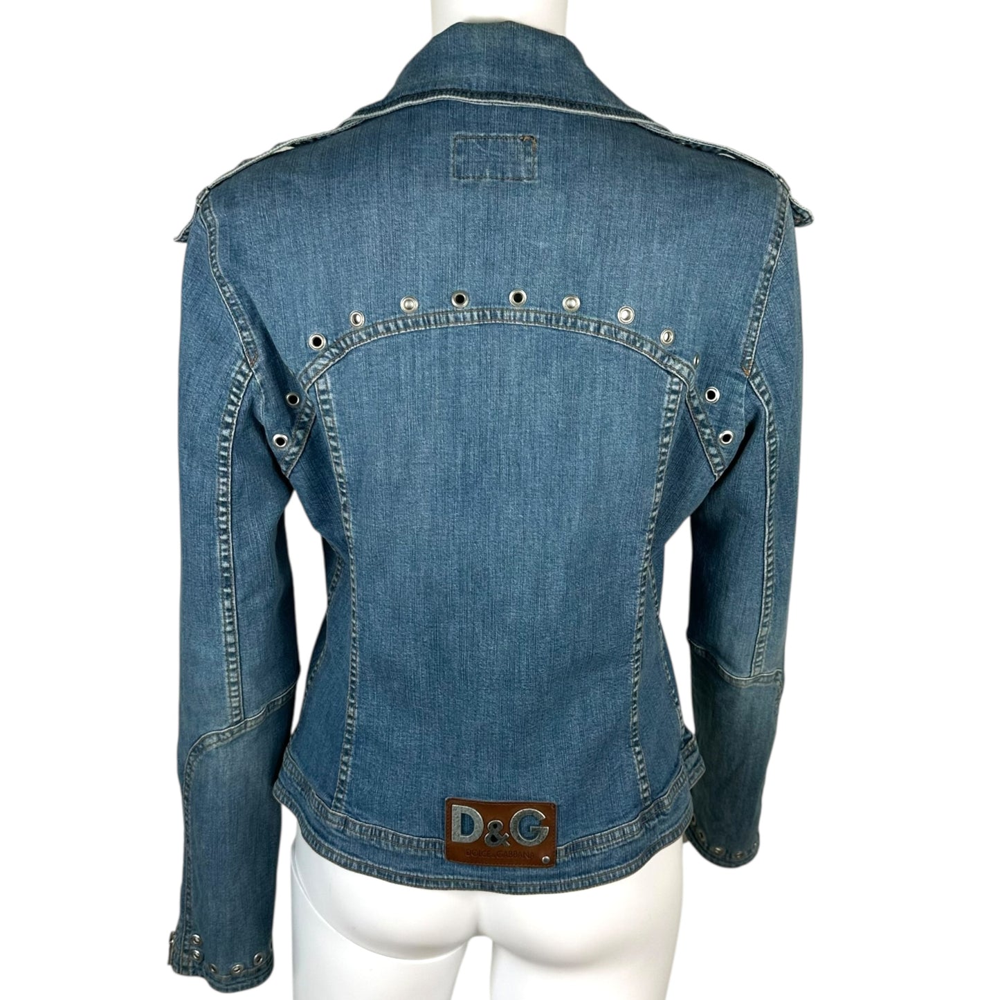 D&G Dolce & Gabbana Denim Rivet Embellished Blazer Jacket
