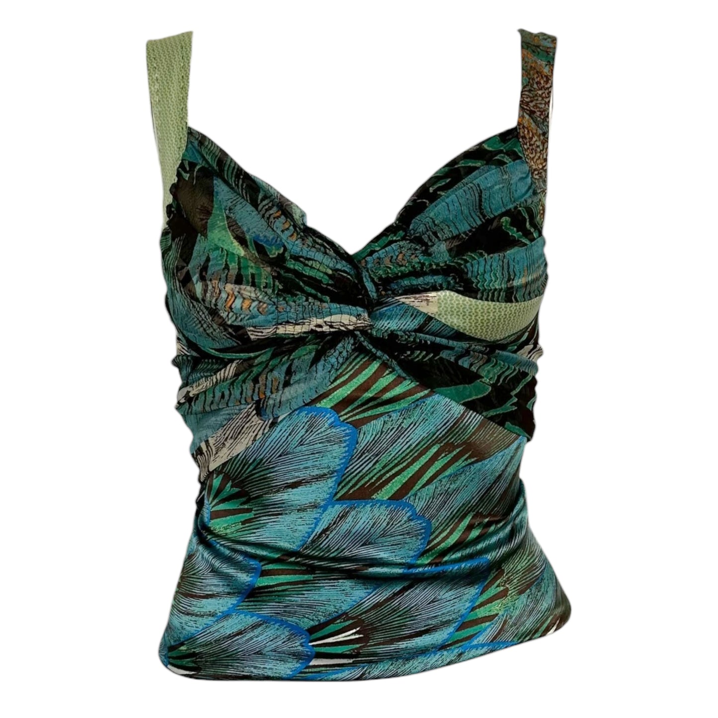 Roberto Cavalli Blue Feather Print Silk Cami - Outfit Repeater