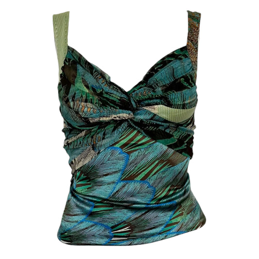 Roberto Cavalli Blue Feather Print Silk Cami - Outfit Repeater