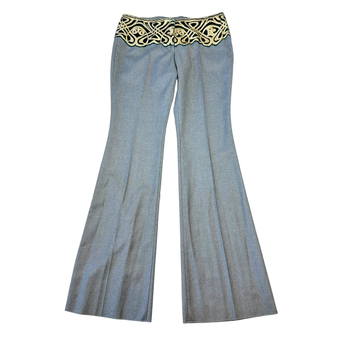 Roberto Cavalli F/W 2006 Green & Gold Velvet Trim Wool Pants NEW