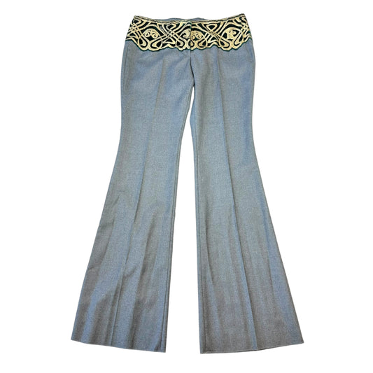 Roberto Cavalli F/W 2006 Green & Gold Velvet Trim Wool Pants NEW