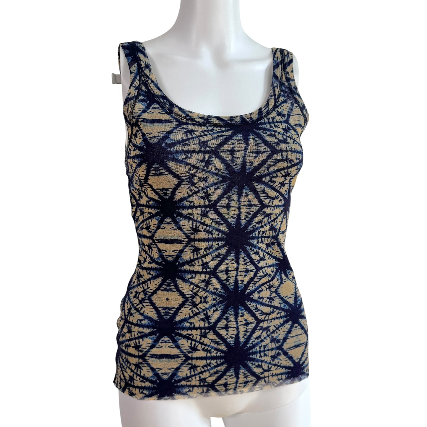 Jean Paul Gaultier Soleil Blue & Beige Tie Dye Print Mesh Tank