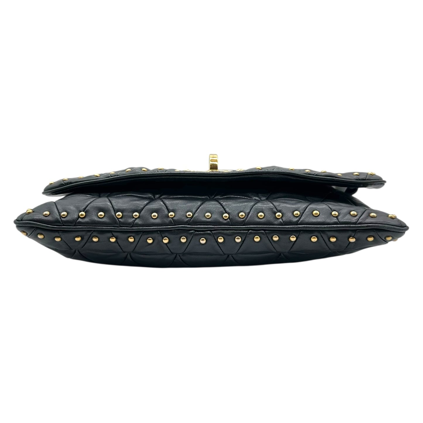Miu Miu Black Leather & Gold Studs Quilted 2-Way Shoulder Clutch Bag - Outfit Repeater