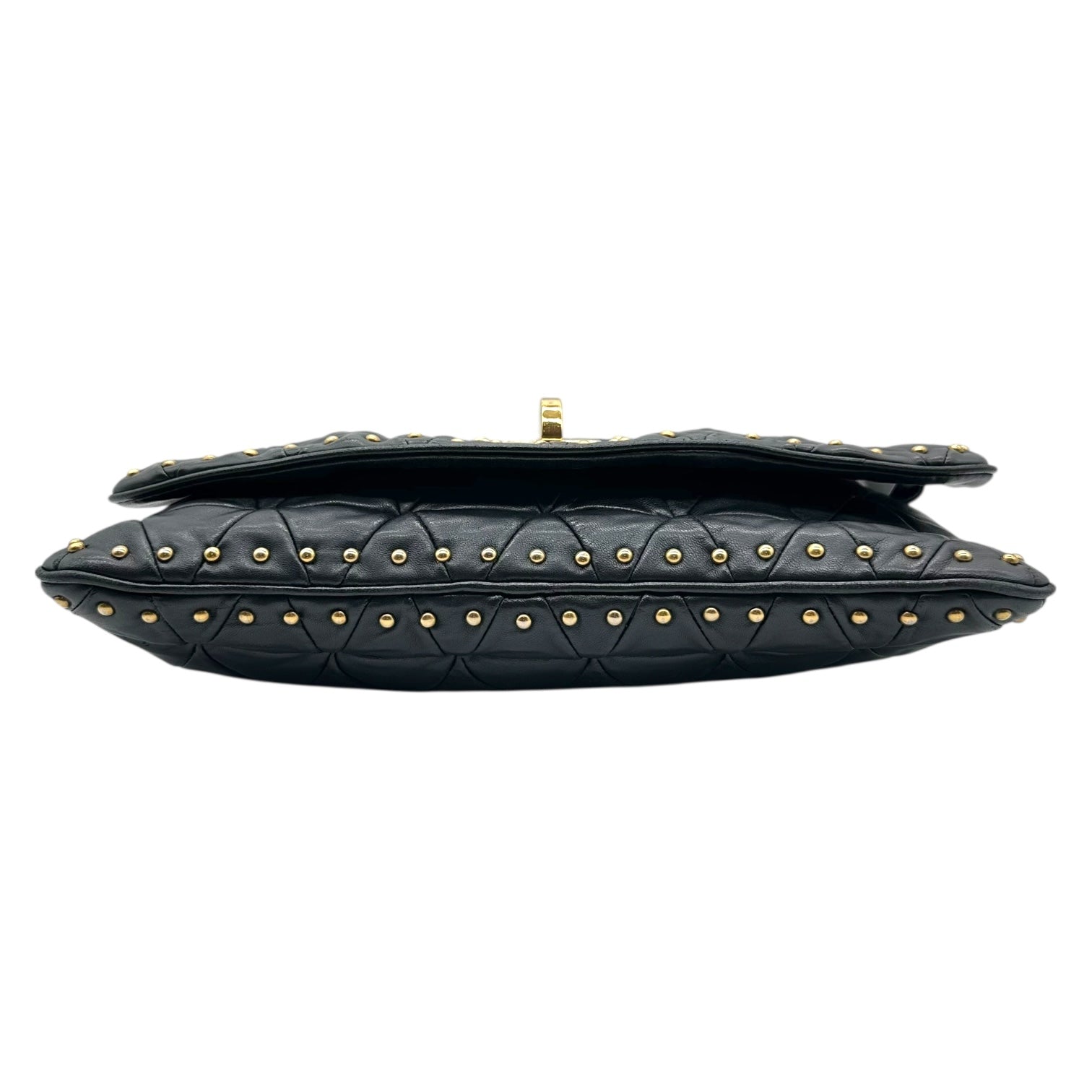 Miu Miu Black Leather & Gold Studs Quilted 2-Way Shoulder Clutch Bag - Outfit Repeater