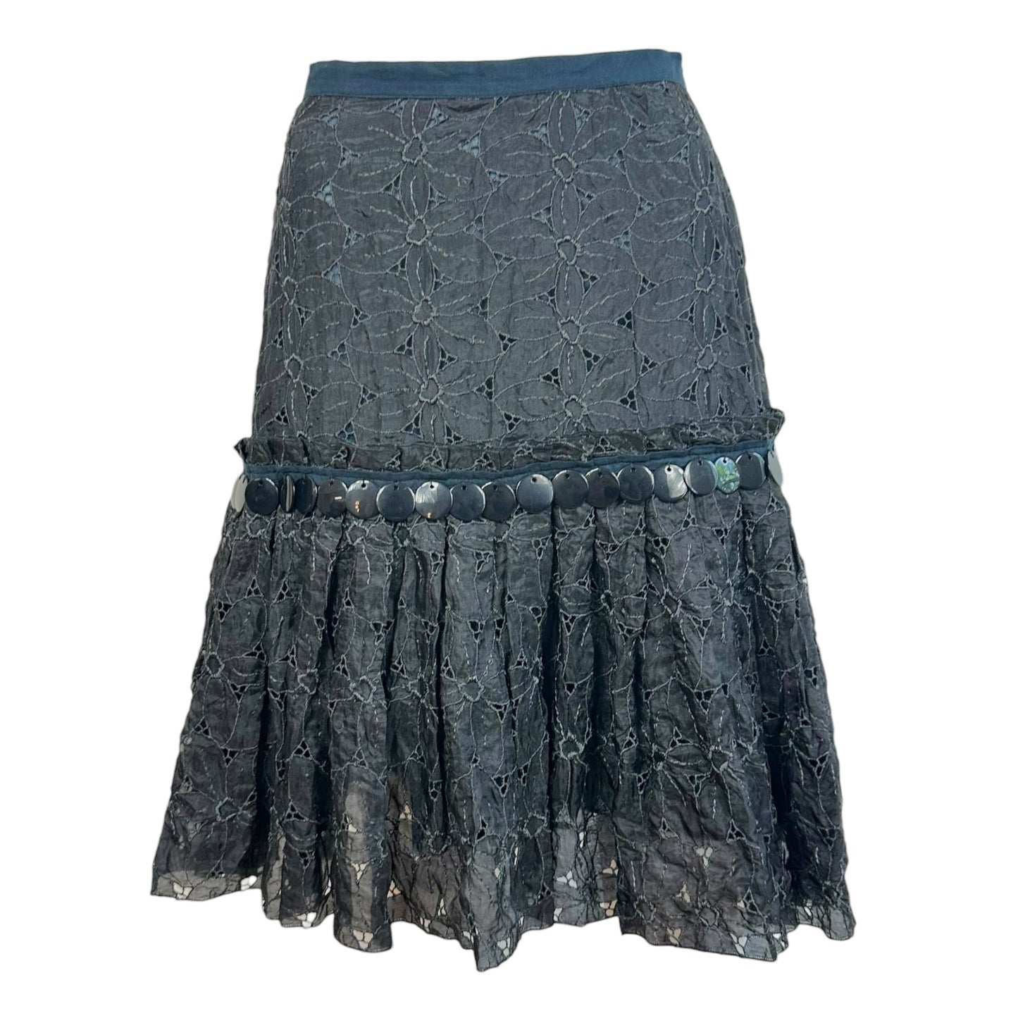 Blumarine Black Silk Beaded Floral Midi Skirt