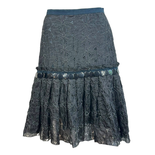 Blumarine Black Silk Beaded Floral Midi Skirt