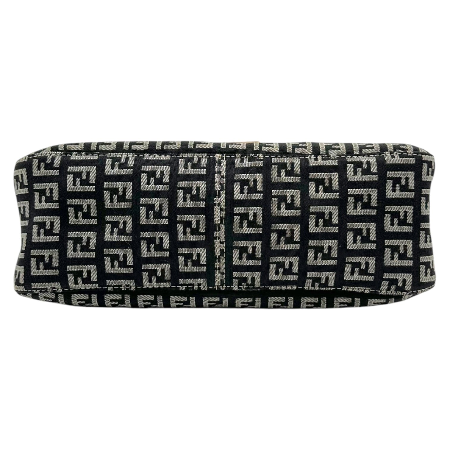Fendi Fold-Over Baguette Bag Black Beige Zucchino Monogram