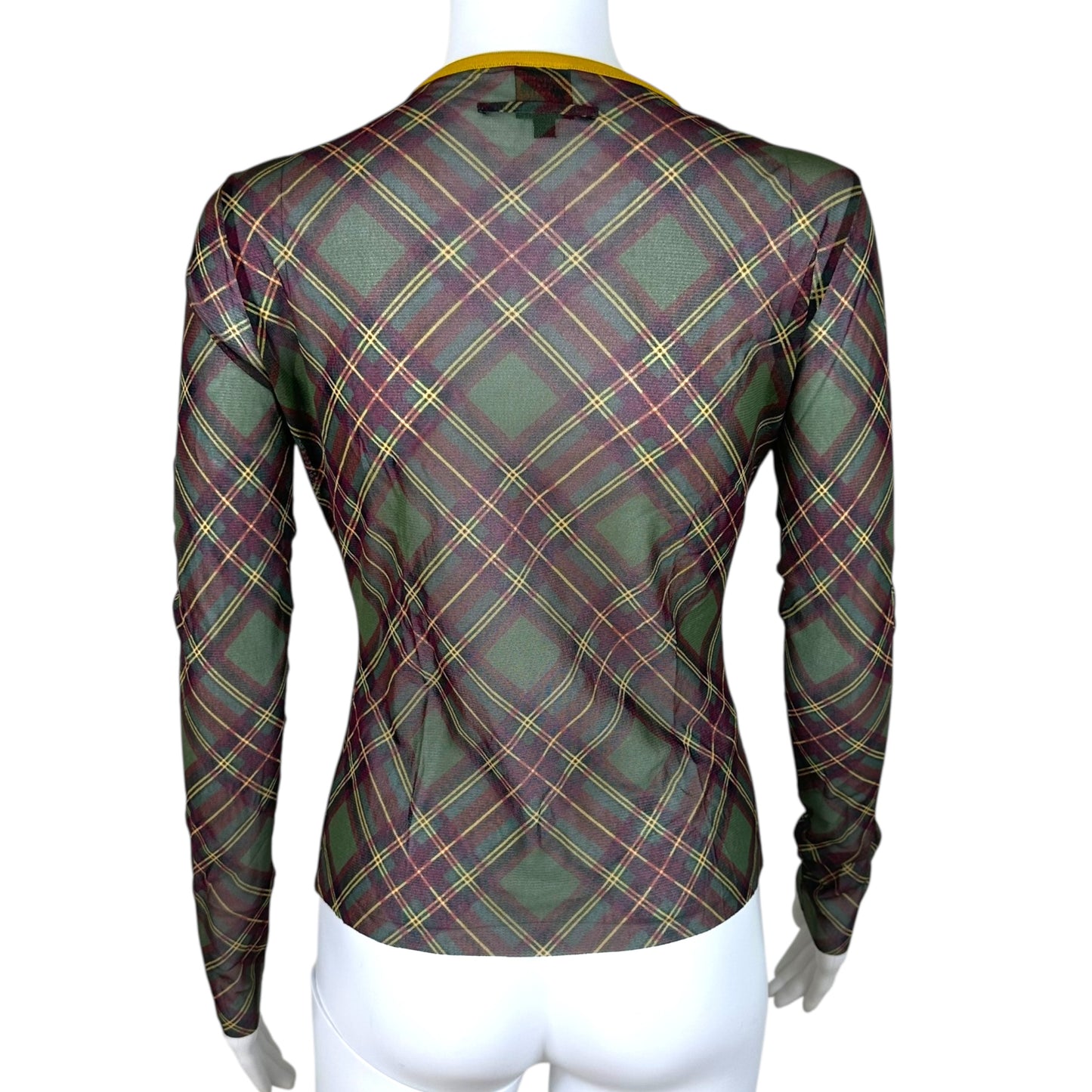 Jean Paul Gaultier Plaid Cross Front Mesh Longsleeve Top