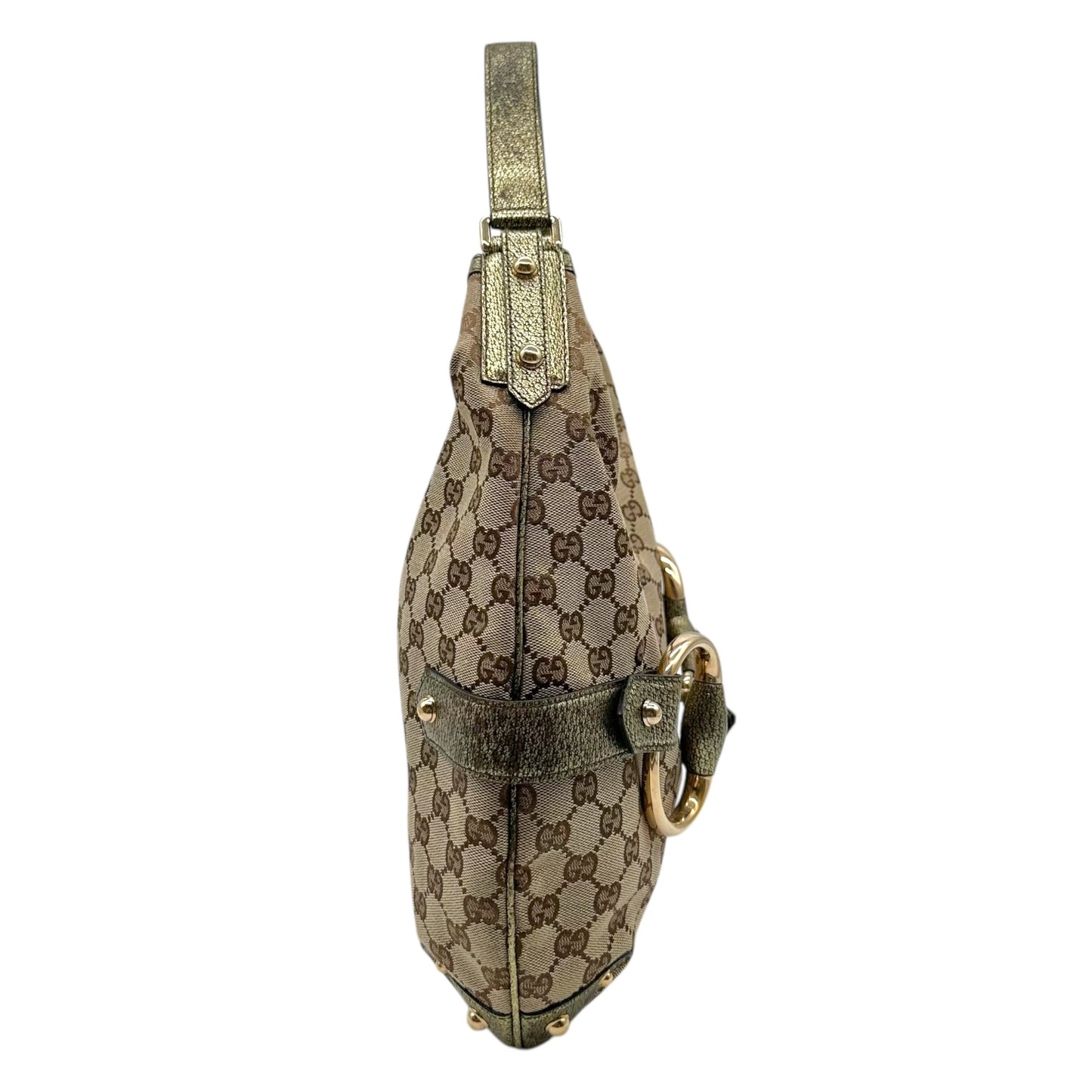 Gucci Tan Canvas Monogram Horsebit Hobo Bag