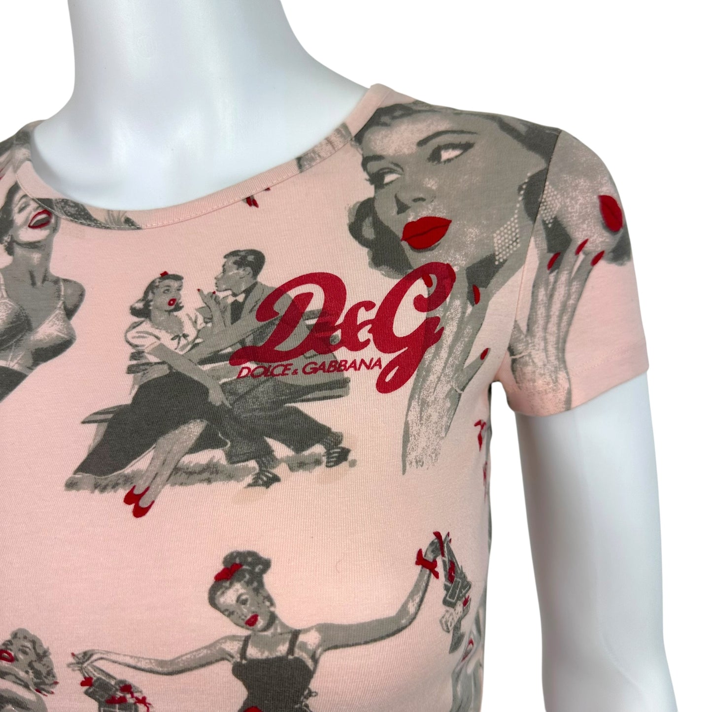 D&G Dolce & Gabbana Pink Pin-Up Print Graphic T-Shirt