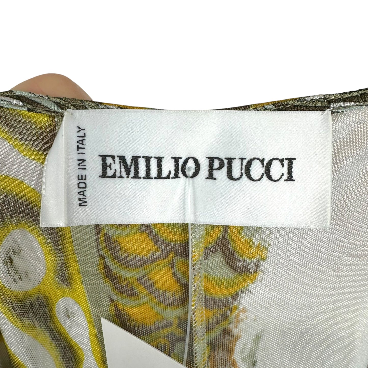 Emilio Pucci Green & Brown Printed Sequin Trim Wrap Dress
