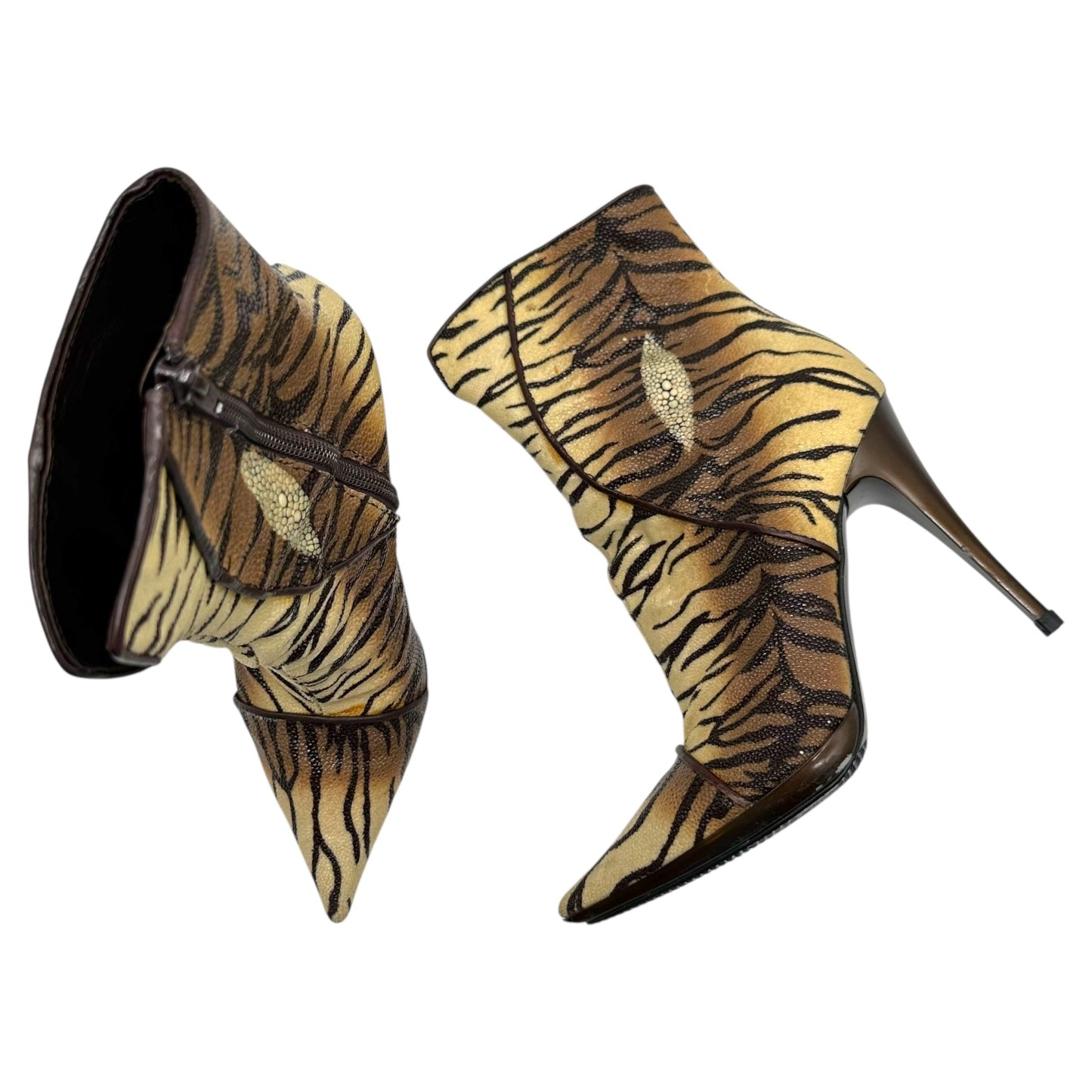 Casadei Tiger Print Stingray Skin Heeled Boots
