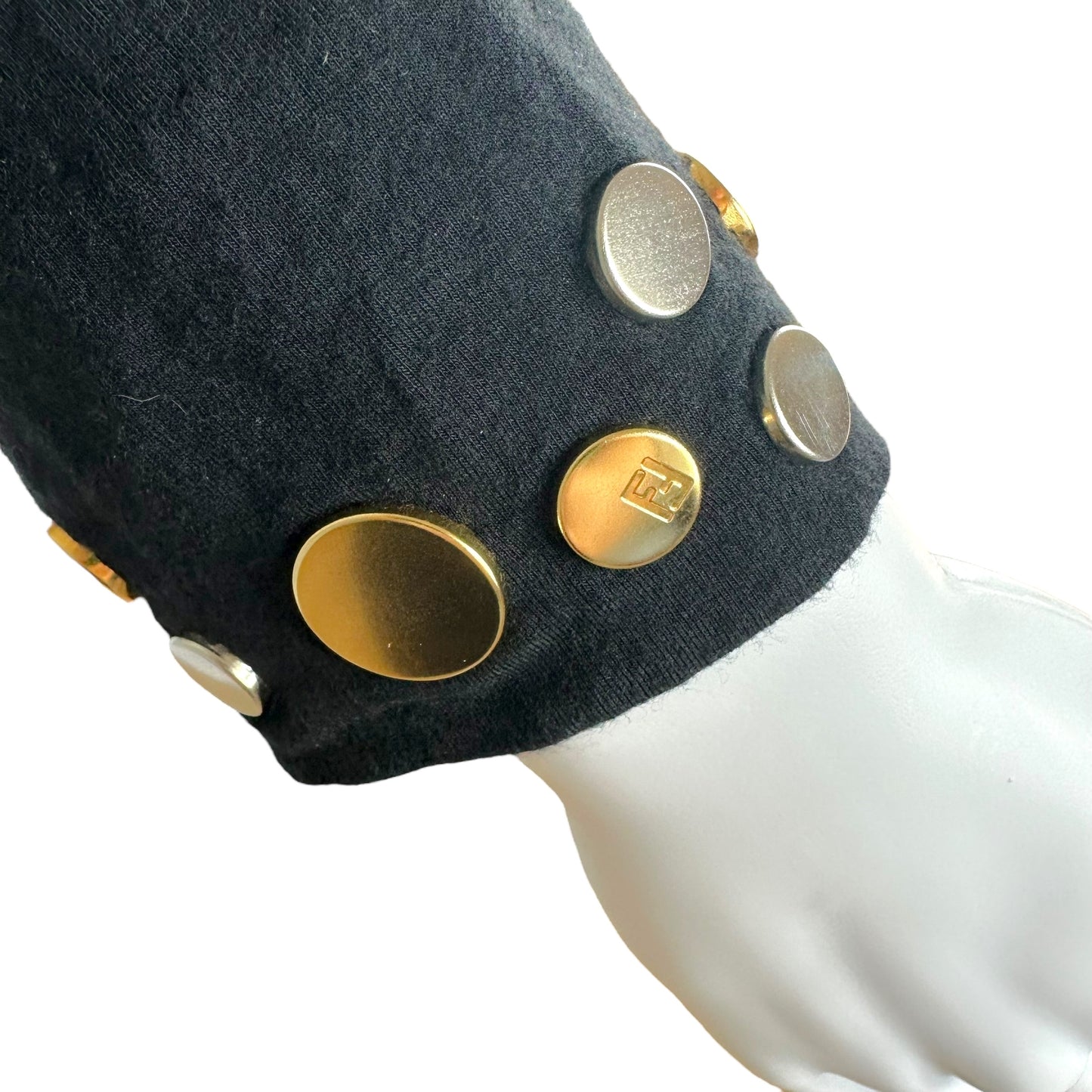 Fendi Jeans Black Longsleeve w/ Studded Logo Sleeves - Outfit Repeater