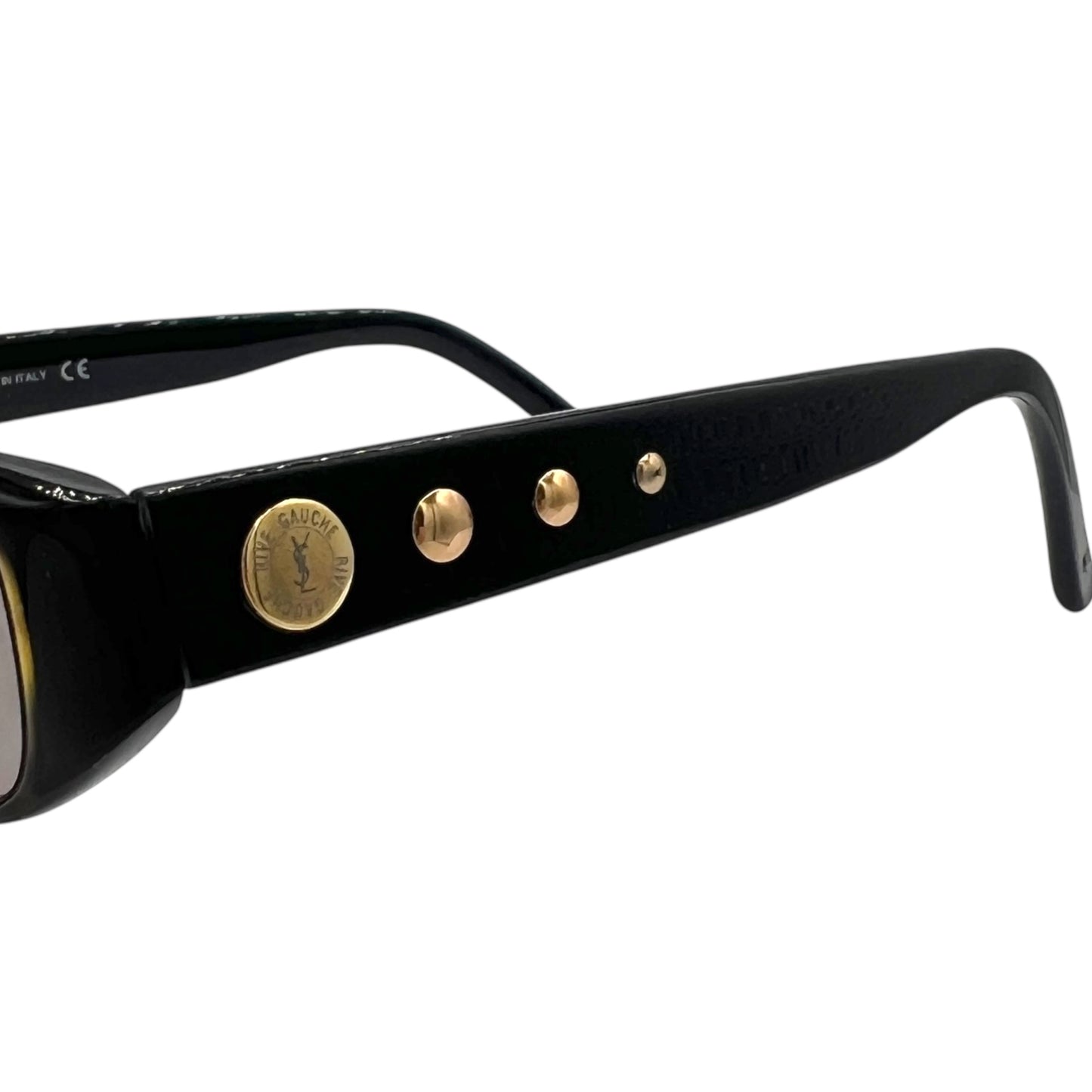 Yves Saint Laurent Rive Gauche Black & Gold Studded Slim Rectangle Sunglasses YSL-4010J w/ Case