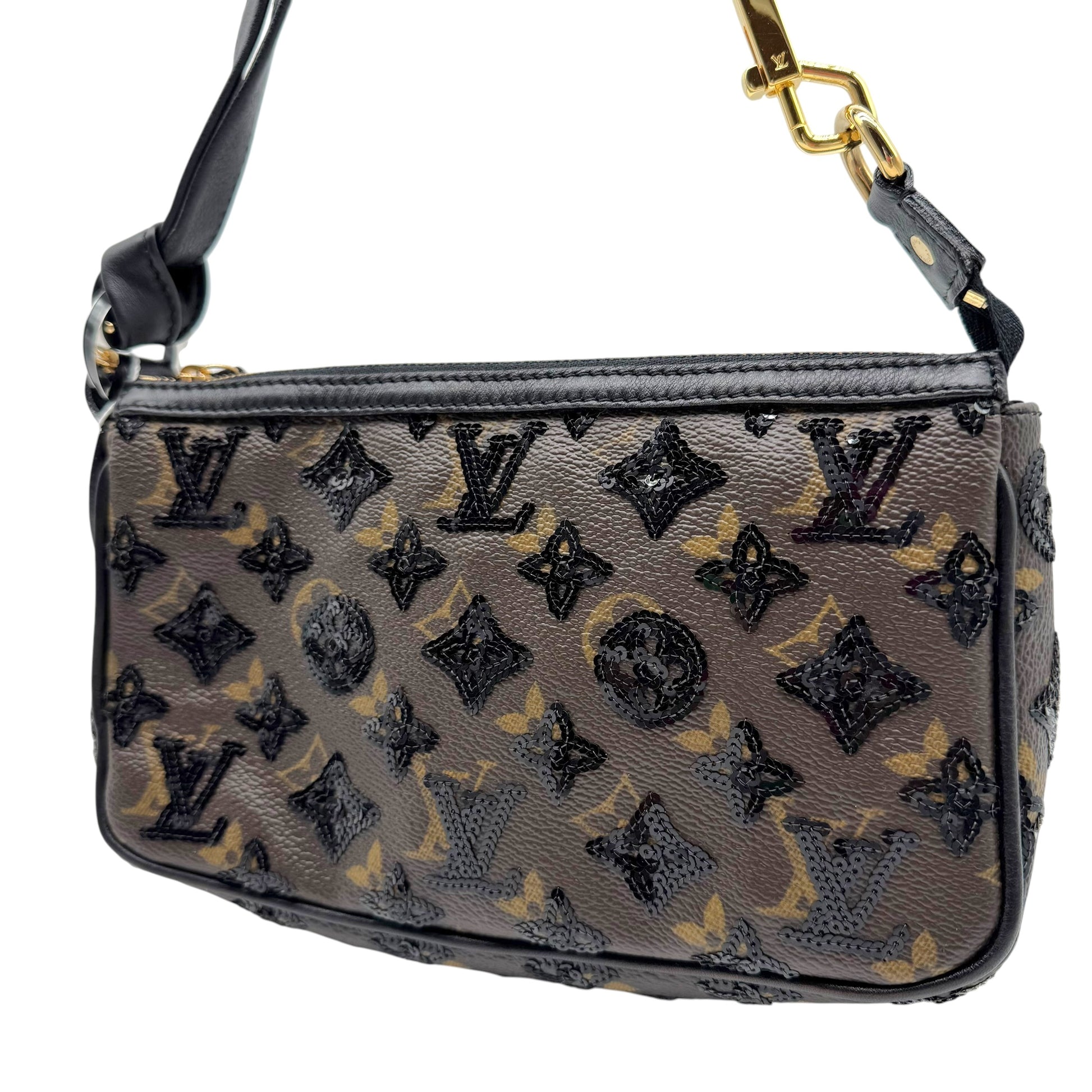 Louis Vuitton Pochette Bag Monogram Sequin Dark Brown