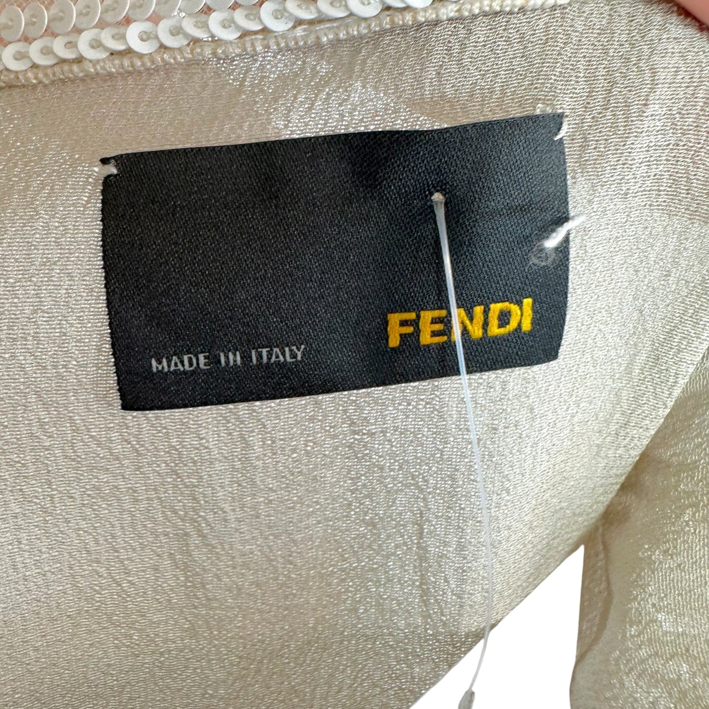 Fendi Beaded Mesh Mini Dress Beige Ivory Thin Straps