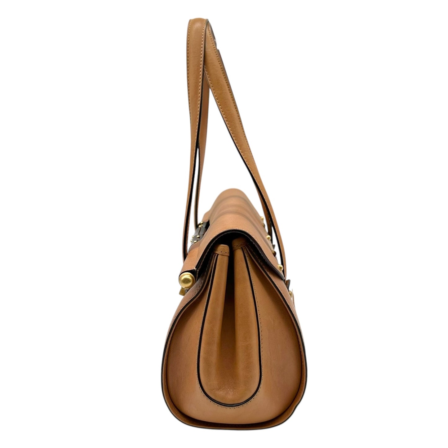 Gucci Tan Leather & Black Canvas Studded Bamboo Bullet Bag