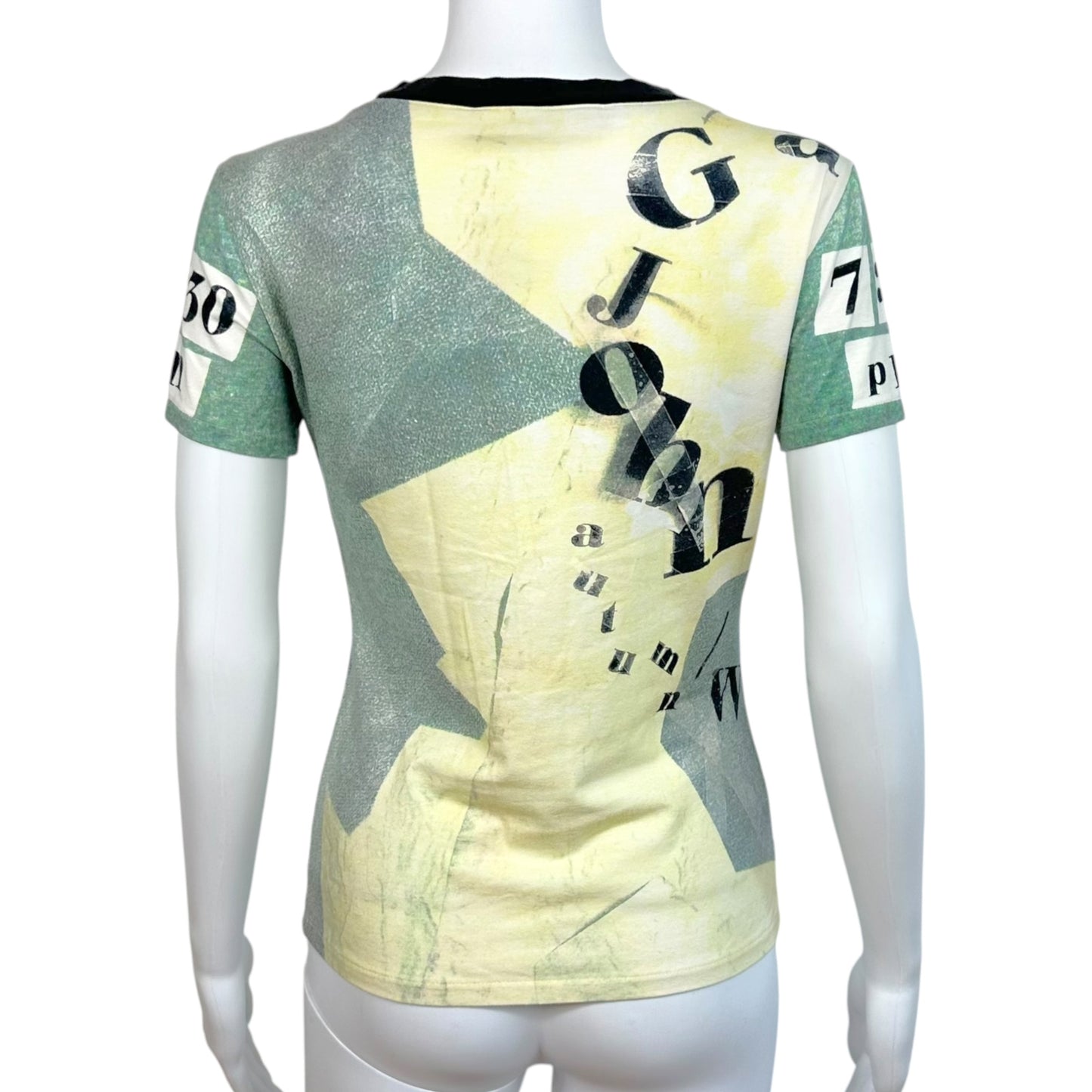 John Galliano 2003 Green & Yellow Model Graphic T-Shirt